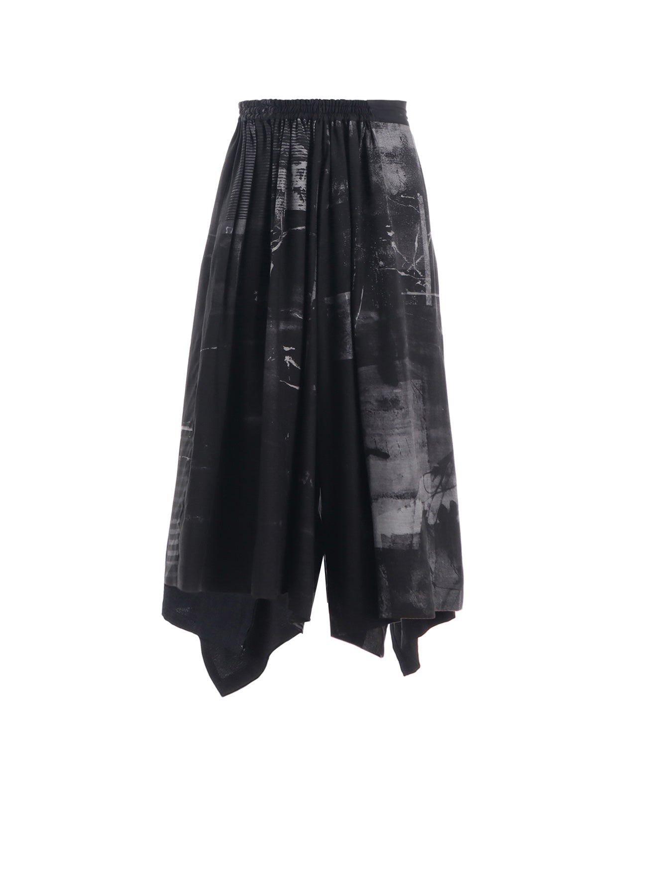 Cupro Blurry Flower Print Right Side Gathered Pants - Women's High Waisted Wide Leg Trousers for Casual Wear & Boho Style Outfits