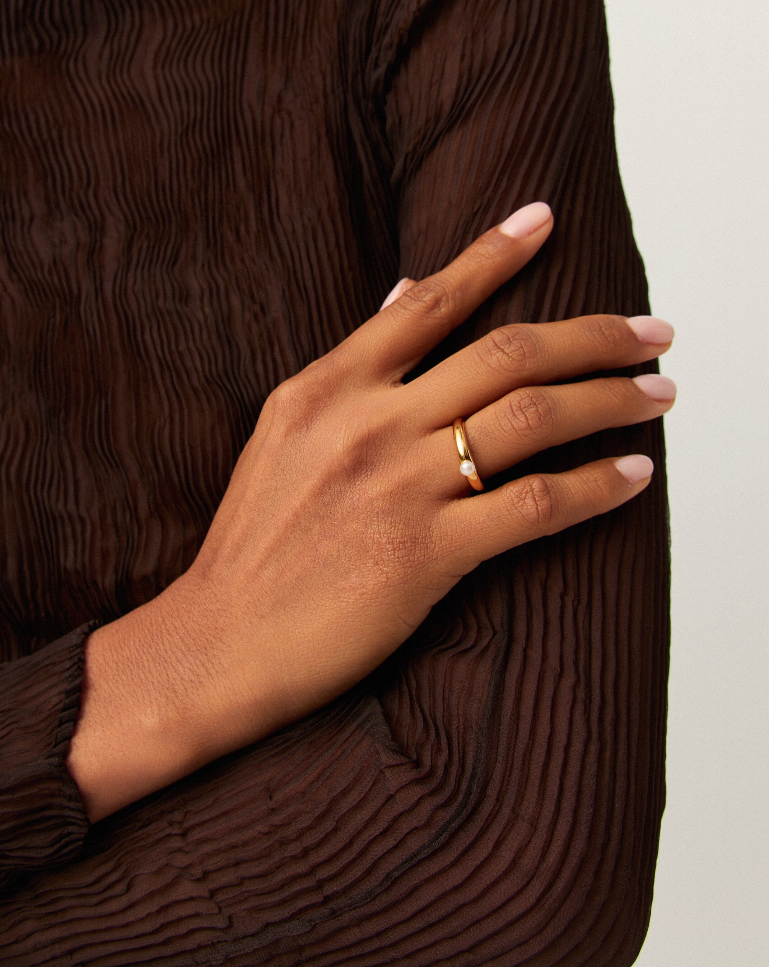 18k Gold Vermeil Pearl Stacking Ring - Classic Button Pearl Design for Women | Elegant Layered Jewelry for Everyday Wear, Weddings & Special Occasions