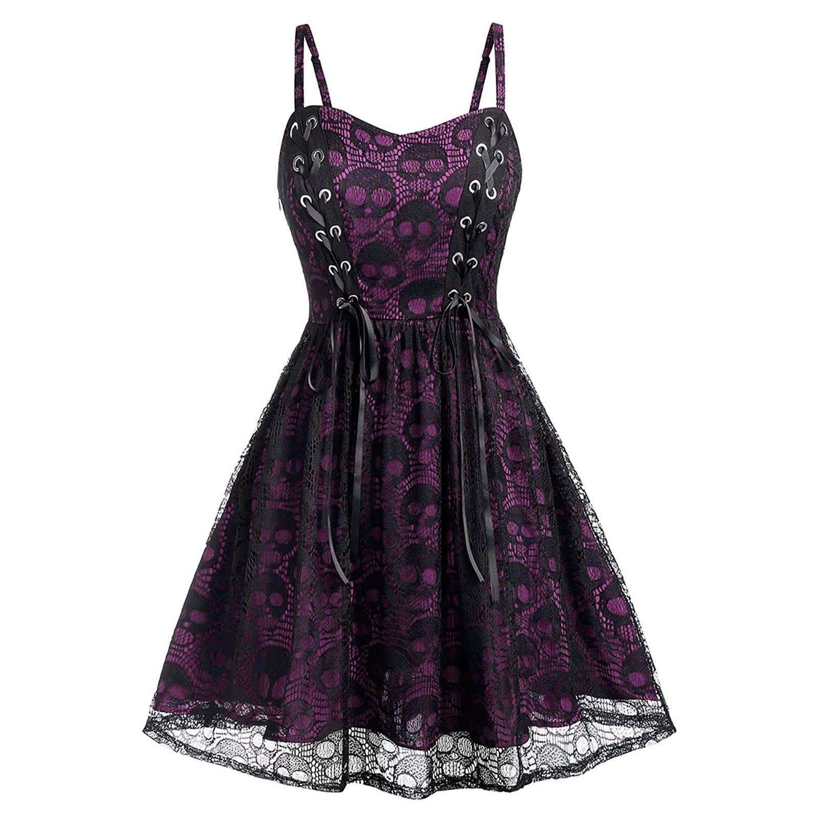 NZWILUNS Women's Gothic Vintage Dress - Plus Size Formal Evening Gown, Asymmetric Sleeveless Mini Dress for Halloween Party, Prom, Night Out & Special Occasions
