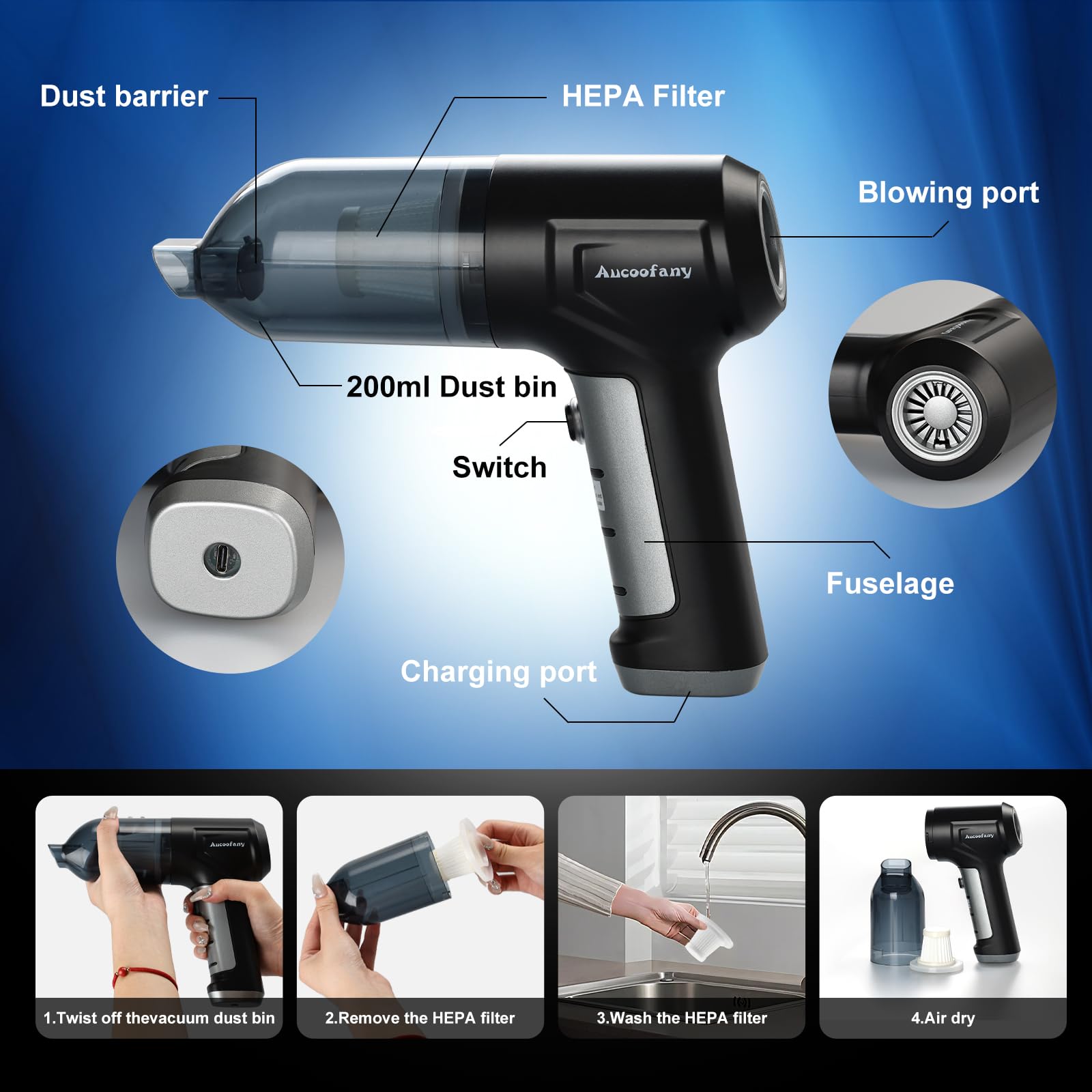 Cordless Handheld Vacuum Cleaner - 13000PA Powerful Suction, Brushless Motor, 3-in-1 Portable Car & Home Vacuum with Long Battery Life | Perfect for Car Seats, Pet Hair, Sofa & Small Spaces Cleaning
