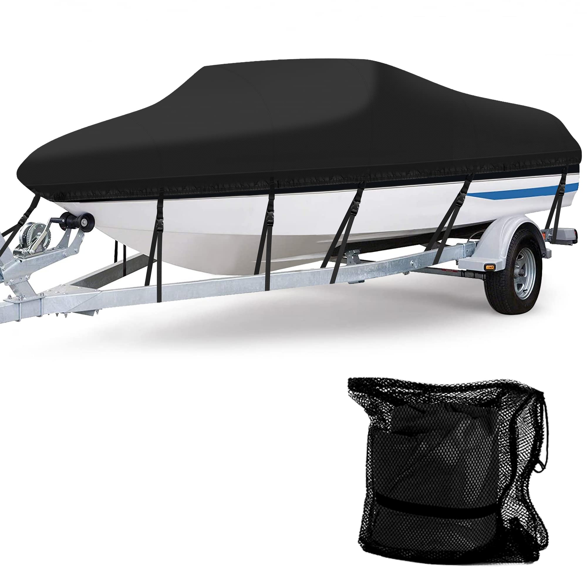 Heavy Duty Marine Grade Polyester Waterproof Boat Cover - All Weather Protection for Bass Runabout, Fishing Boats, Pro-Style, V-Hull & TRI-Hull Boats | Perfect for Outdoor Storage & Watercraft Protection