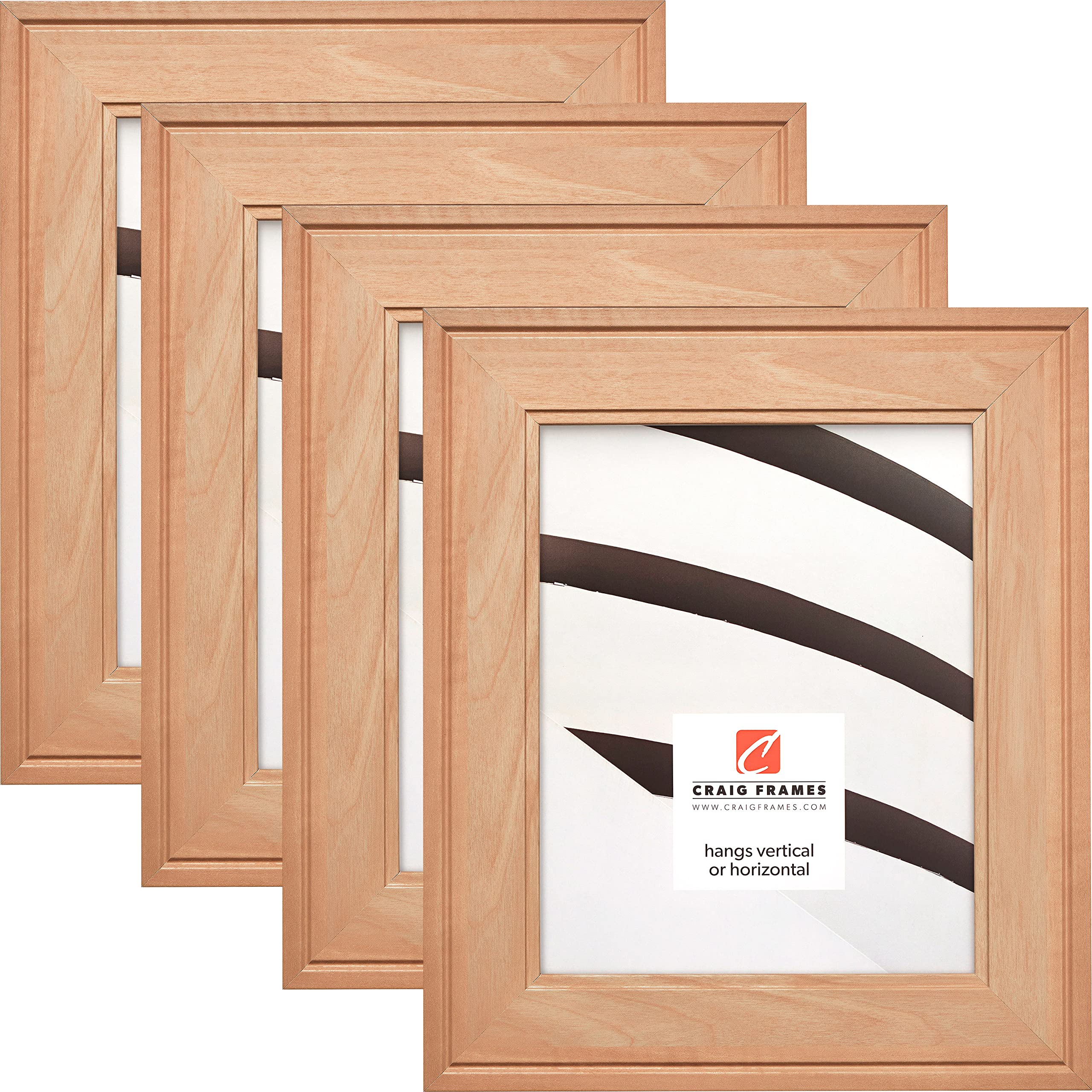 Craig Frames Contemporary Inspirations 8x12 Inch Natural Wood Picture Frames - Set of 4 for Wall Art, Photo Displays & Home Decor