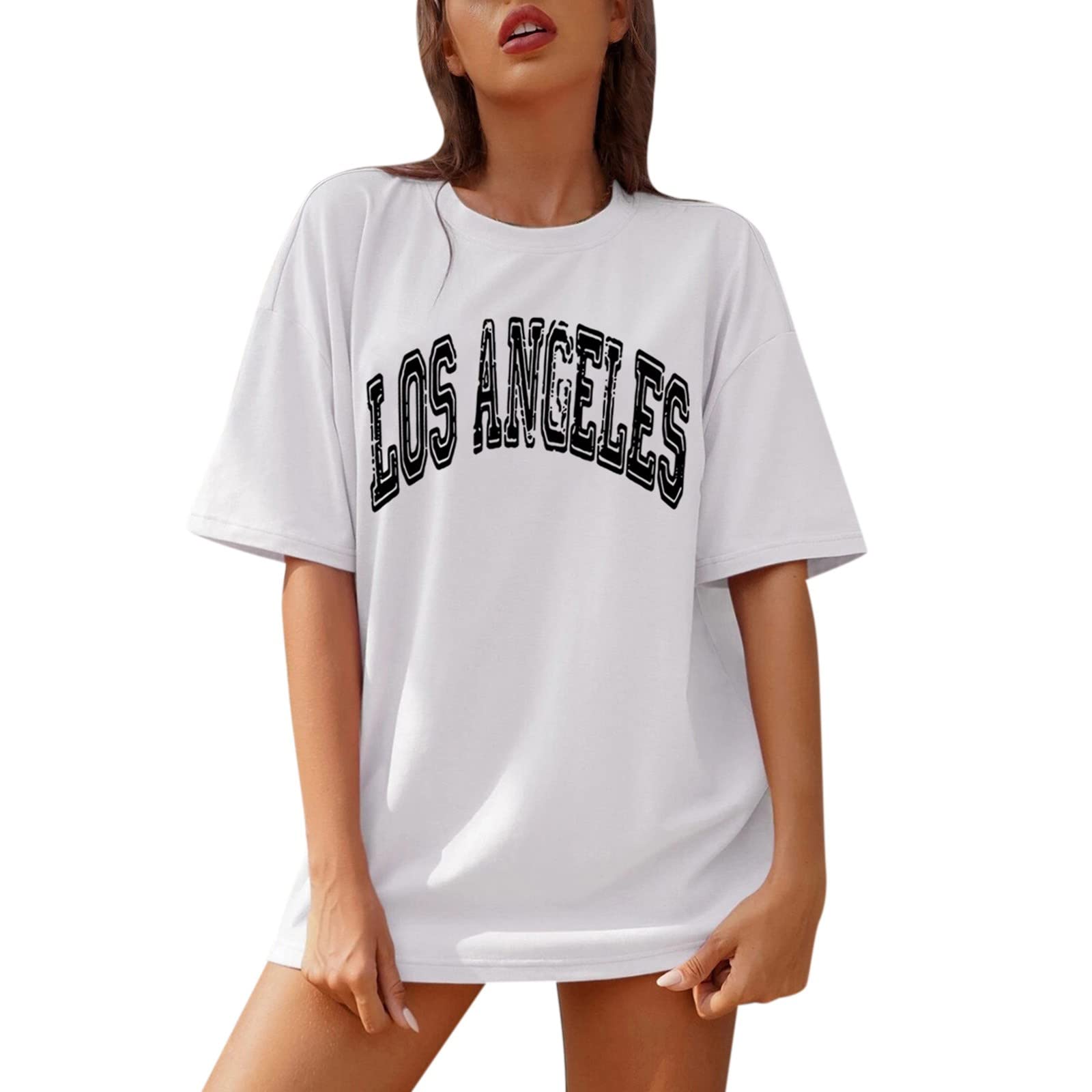 Women's Summer Tops - Sexy Casual Drop Shoulder Blouse with Print, Oversized Short Sleeve Loose Shirt (White, Size L) | Perfect for Beach Outings, Vacation Wear & Casual Summer Fashion