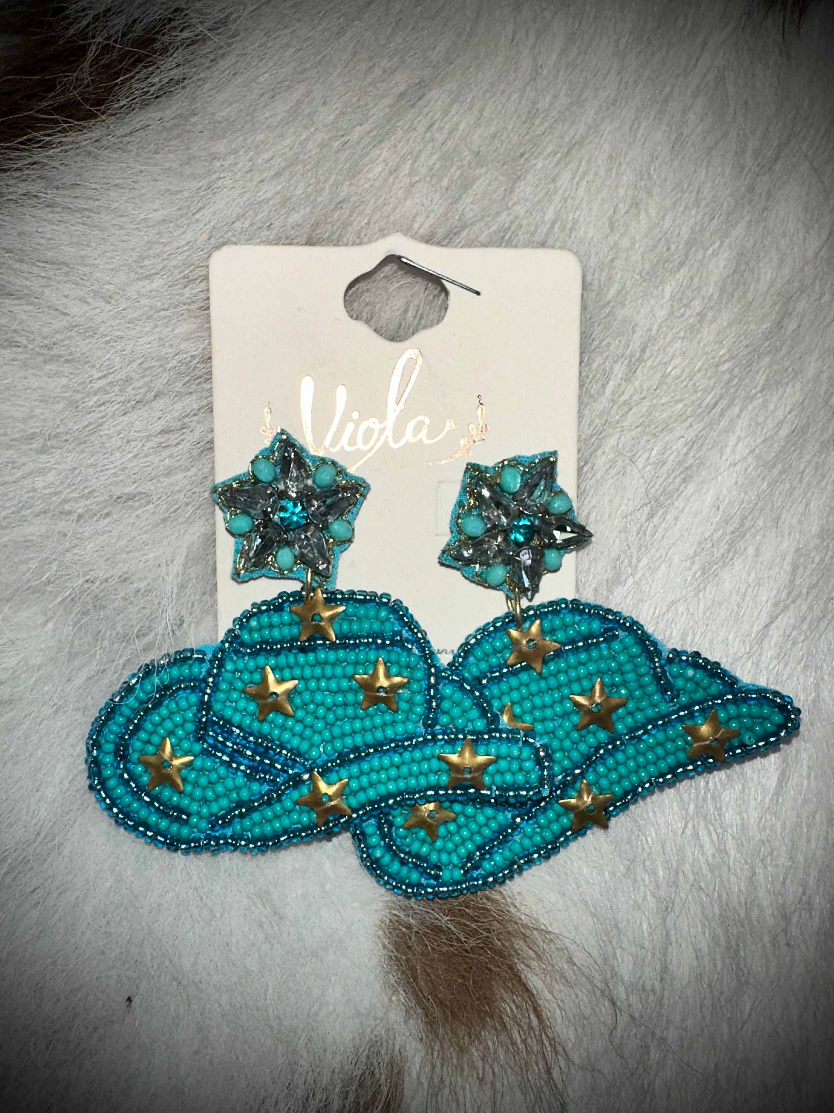 Turquoise Cowgirl Hat Earrings for Women - Western Style Dangle Earrings for Country Music Festivals & Rodeo Events