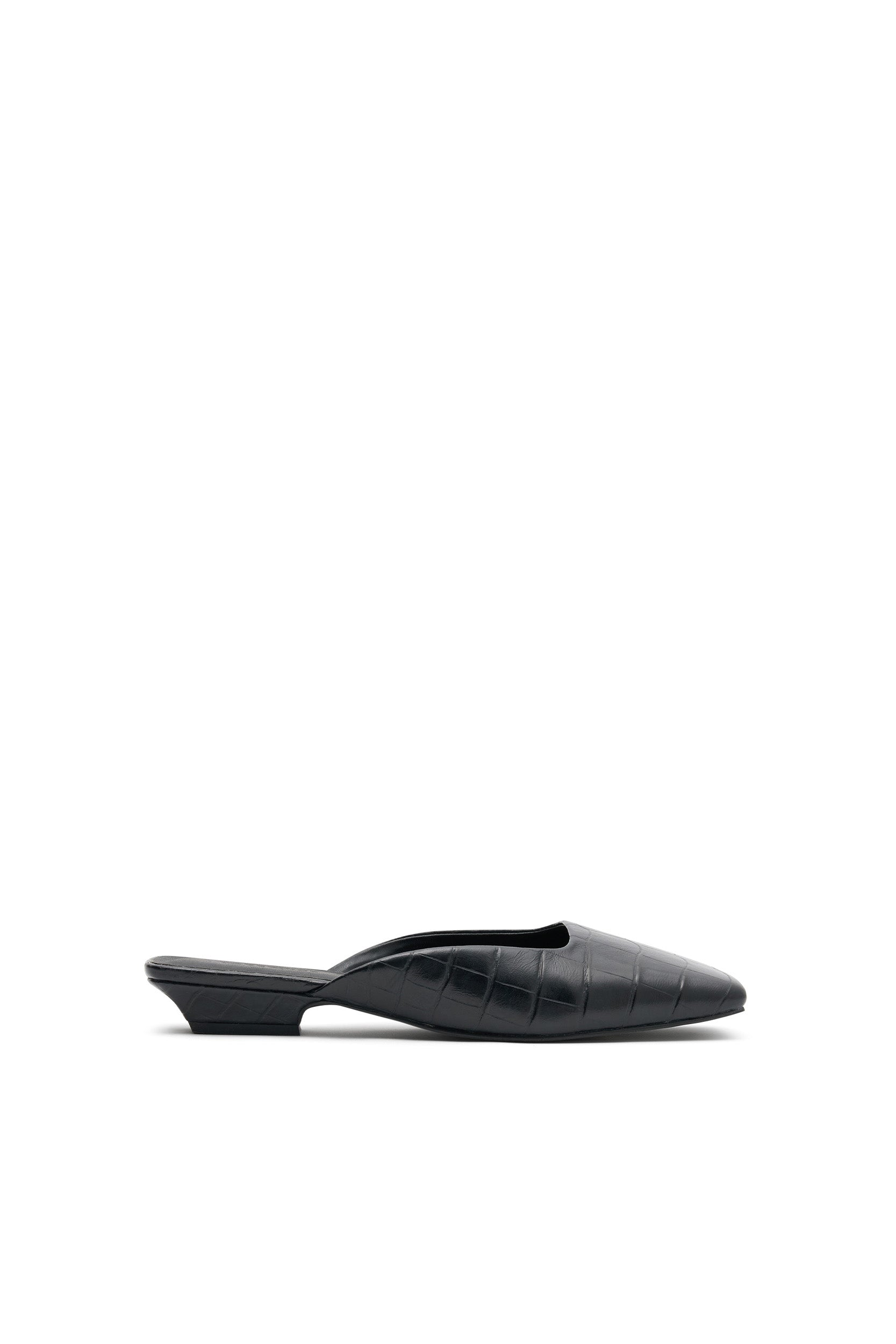 Nolan Black Crocodile Embossed Mule Shoes - Women's Comfortable Slip-On Loafers for Casual Outings & Office Wear