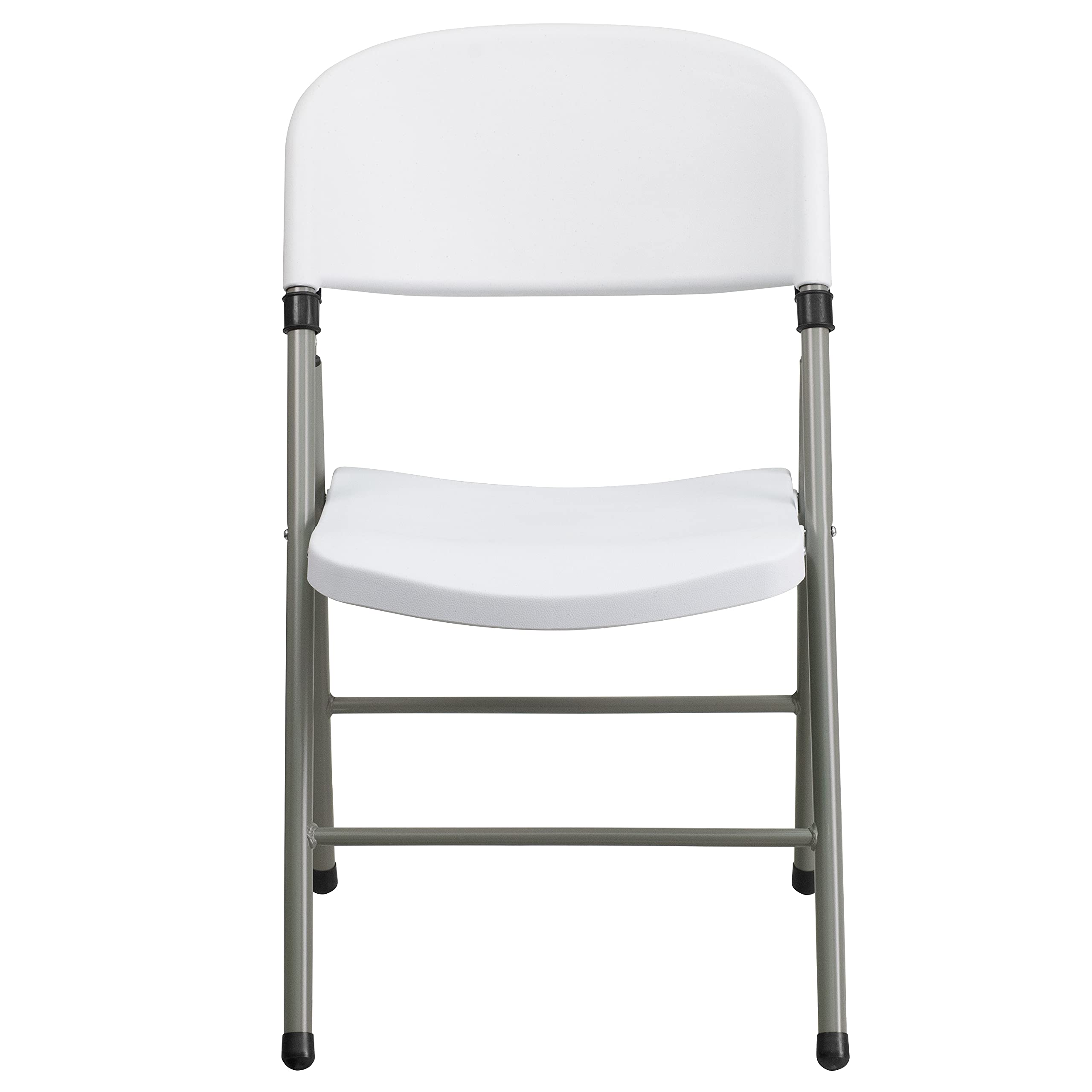 6 Pack Heavy Duty White Plastic Folding Chairs with Gray Frame - 330 lb Capacity - Event, Wedding, Party & Outdoor Chairs for Indoor/Outdoor Use