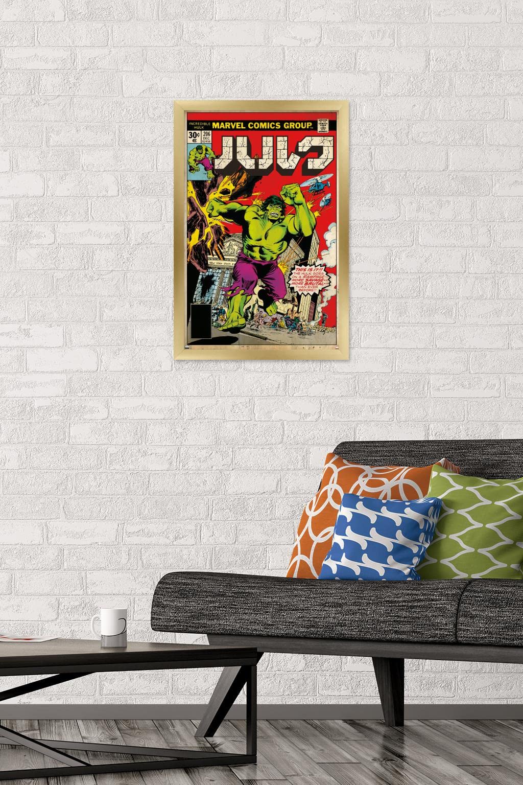 Trends International Marvel Katakana Hulk #206 Gold Framed Wall Poster 14.725x22.375 Inches - Perfect for Superhero Bedroom Decor, Anime Themed Rooms & Marvel Fan Gifts