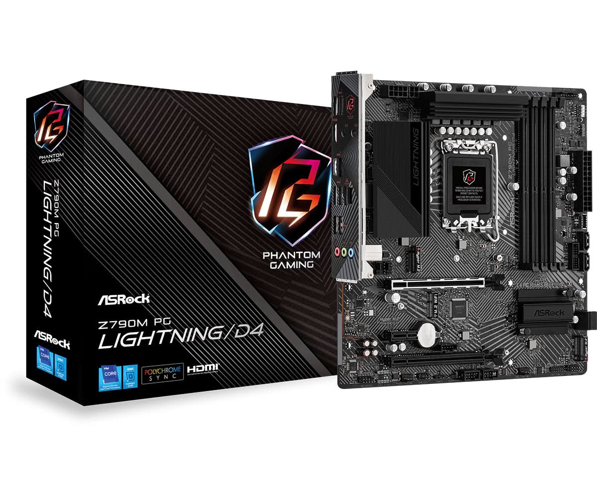 ASRock Z790M PG Lightning/D4 Intel Z790 LGA 1700 Micro ATX Motherboard - DDR4, PCIe 4.0, Dual M.2 for Gaming PC & Workstation Builds