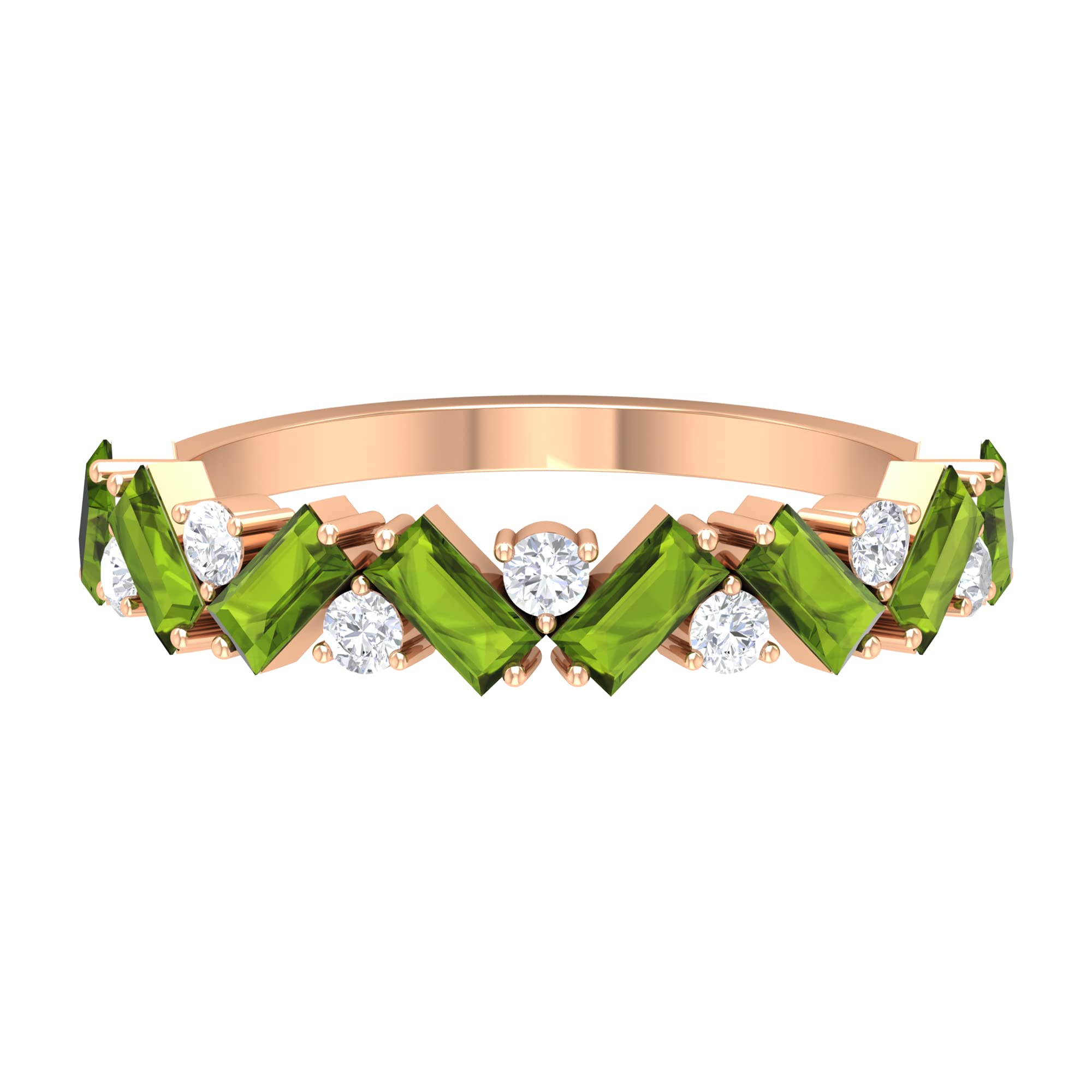 1 CT Natural Peridot & Diamond Semi Eternity Ring for Women - 14K Solid Gold Wedding Band, Anniversary Gift, Birthstone Jewelry - Perfect for Engagement, Valentine's Day & Special Occasions
