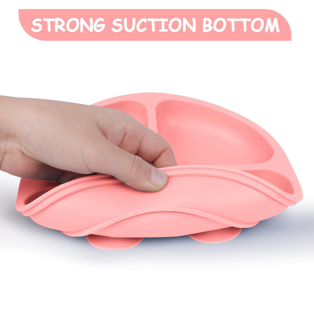 Vicloon 2-Pack Silicone Toddler Plates with Lids - BPA Free, Microwave & Dishwasher Safe Suction Plates for Babies - Divided Section Design for Easy Feeding - Perfect for Home, Travel & Daycare Use