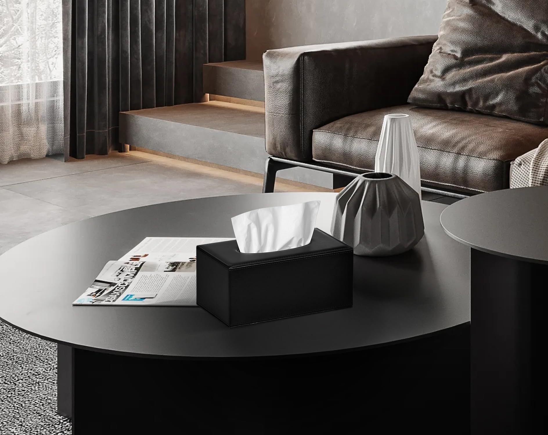 Black Rectangular Tissue Box Cover - Stylish Bathroom Tissue Holder for Home & Office Decor | Perfect for Vanity, Countertop, and Shelf Organization