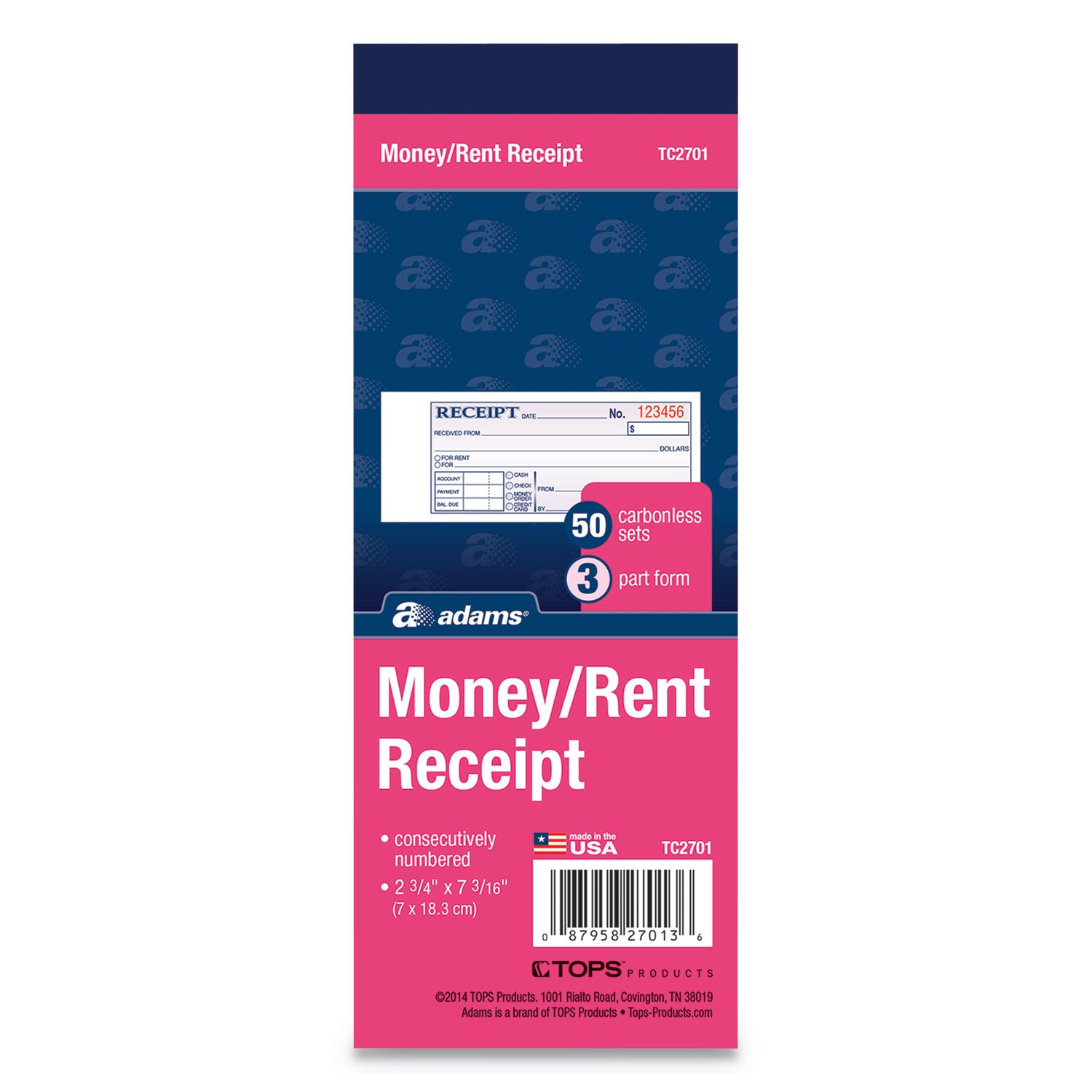 Adams® Carbonless Receipt Book - 3-Part NCR Forms, 2.75