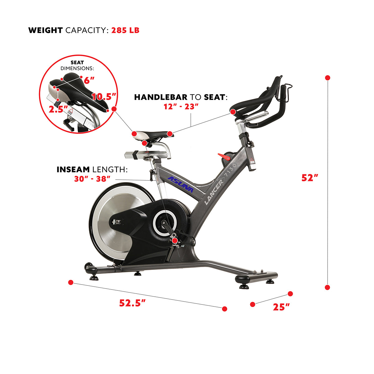 Asuna Lancer Rear Flywheel Commercial Exercise Bike - Heavy Duty Indoor Cycling Bike for Home & Gym Use - Perfect for Cardio Workouts & Weight Loss