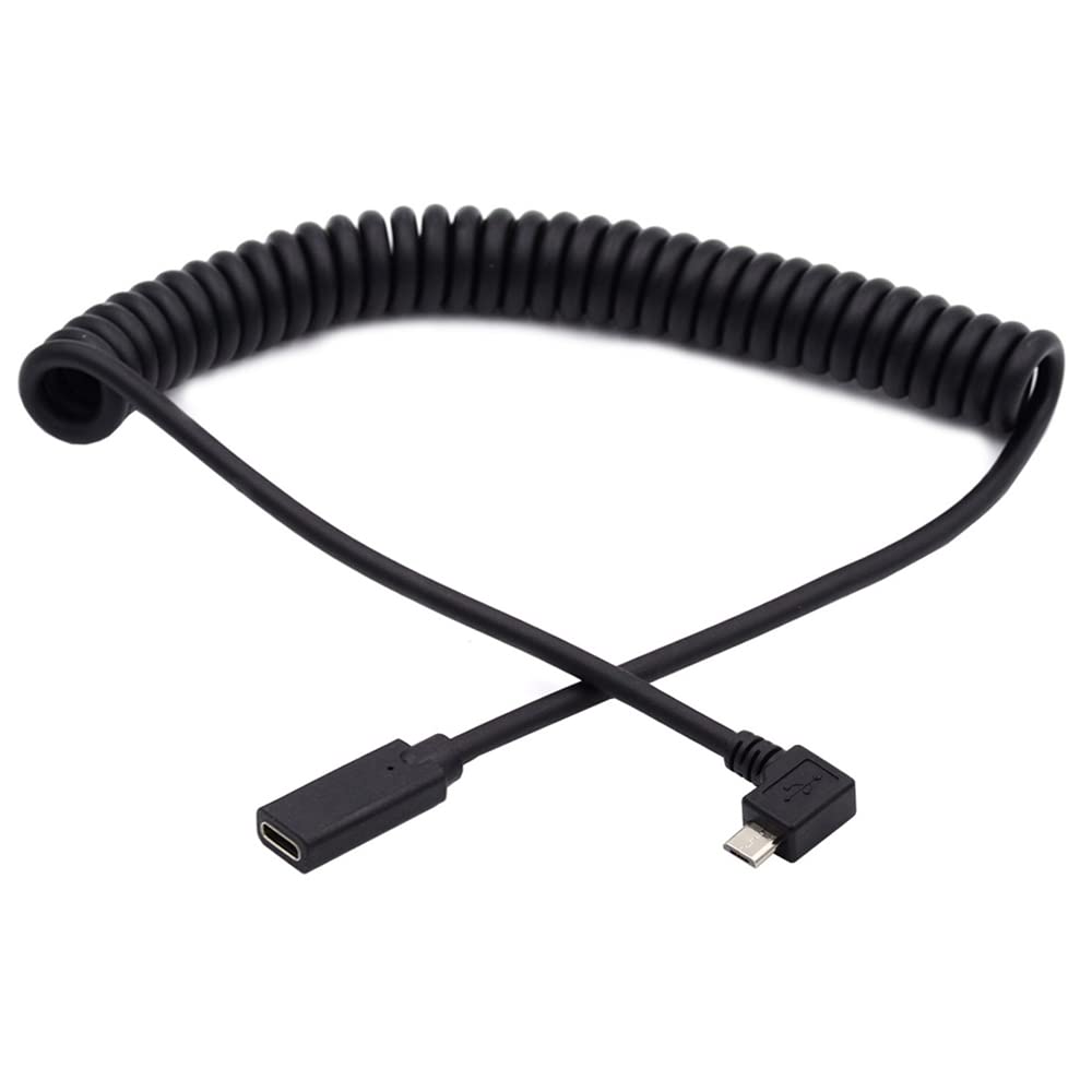USB-C to Micro USB Extension Cable - Stretch Coiled Keyboard & Mouse Cable for Gaming - Type C Female to Micro USB Male Adapter - Perfect for PC Gaming Setup & Office Workstations