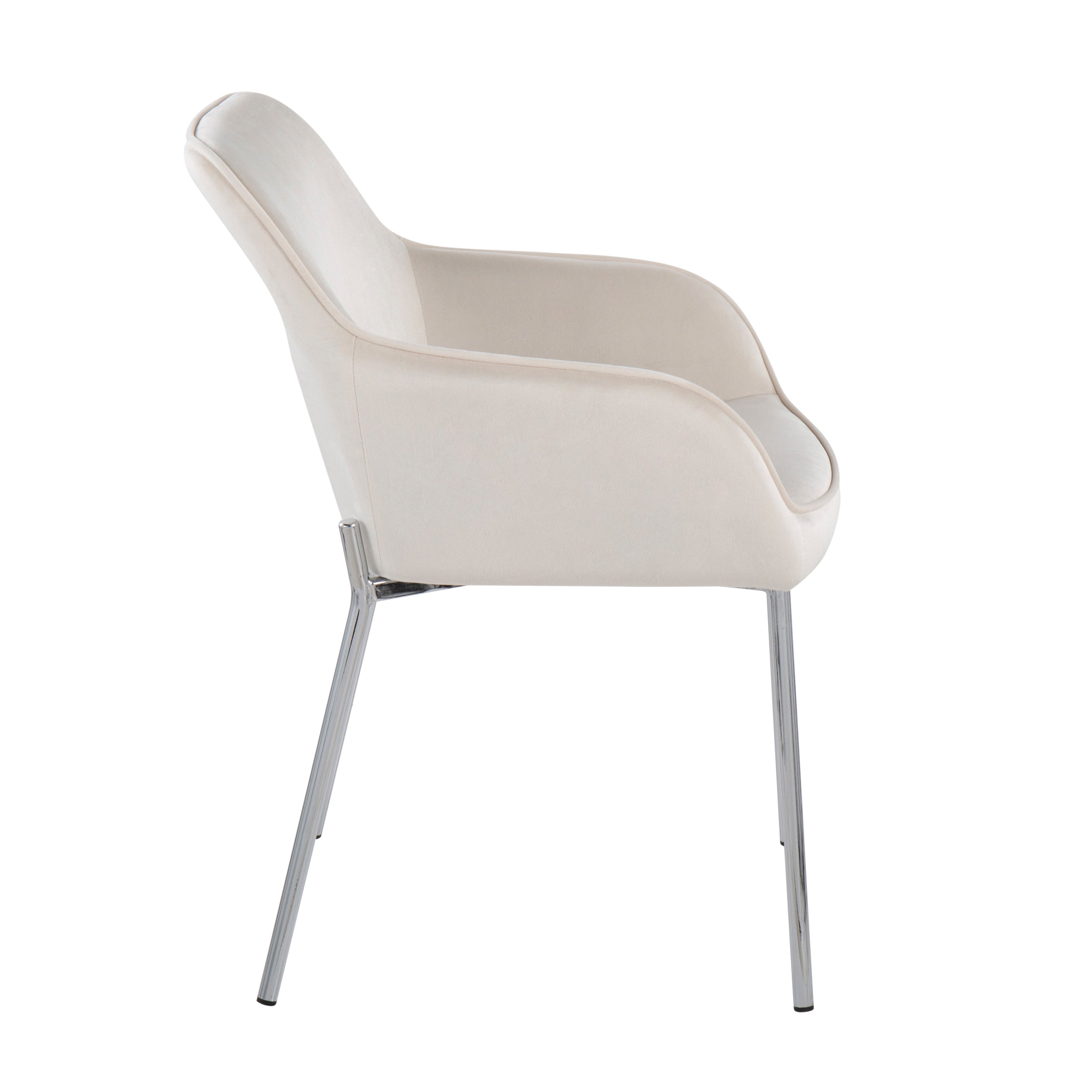 LumiSource Daniella Modern Dining Chairs - Set of 2 Chrome Metal & Cream Velvet Upholstered Seating for Kitchen, Dining Room, or Breakfast Nook