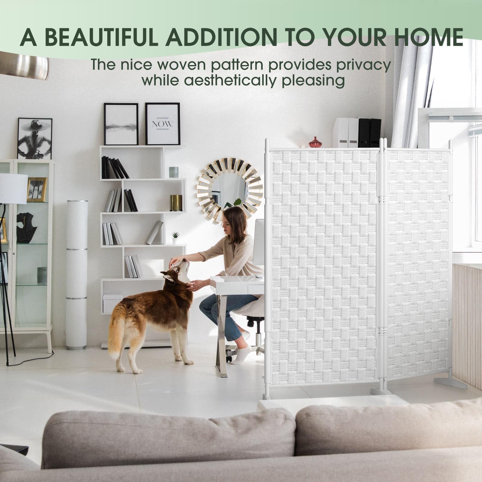 2 Panel Folding Room Divider Screen - White Freestanding Privacy Partition for Home & Office | Portable Space Separator for Bedroom, Living Room, Changing Room & Studio Decoration