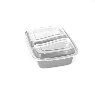 32 oz Silver Plastic 2-Compartment Food Storage Containers with Clear Lids - Microwave Safe, 8.75