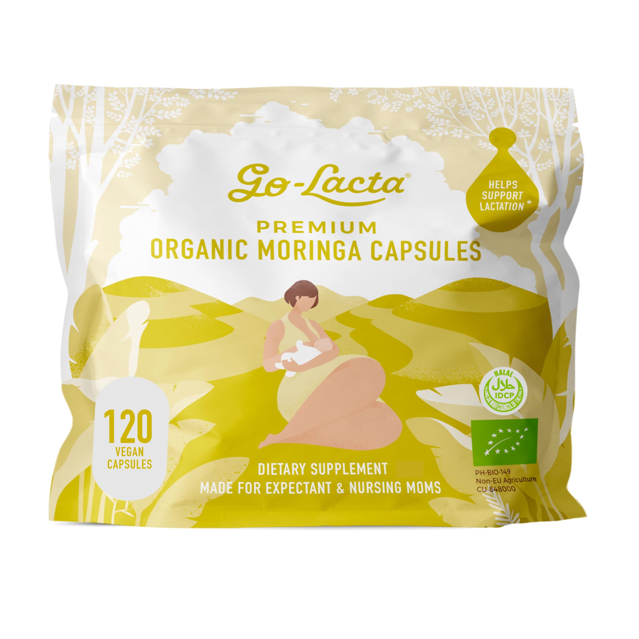 Go-Lacta® 100% Organic Moringa Capsules for Breastfeeding Moms - 120 Count | Premium Postnatal Vitamins & Lactation Supplement to Boost Milk Supply | Postpartum Vitamins for Nursing Women | Ideal for New Mothers Seeking Natural Milk Enhancement