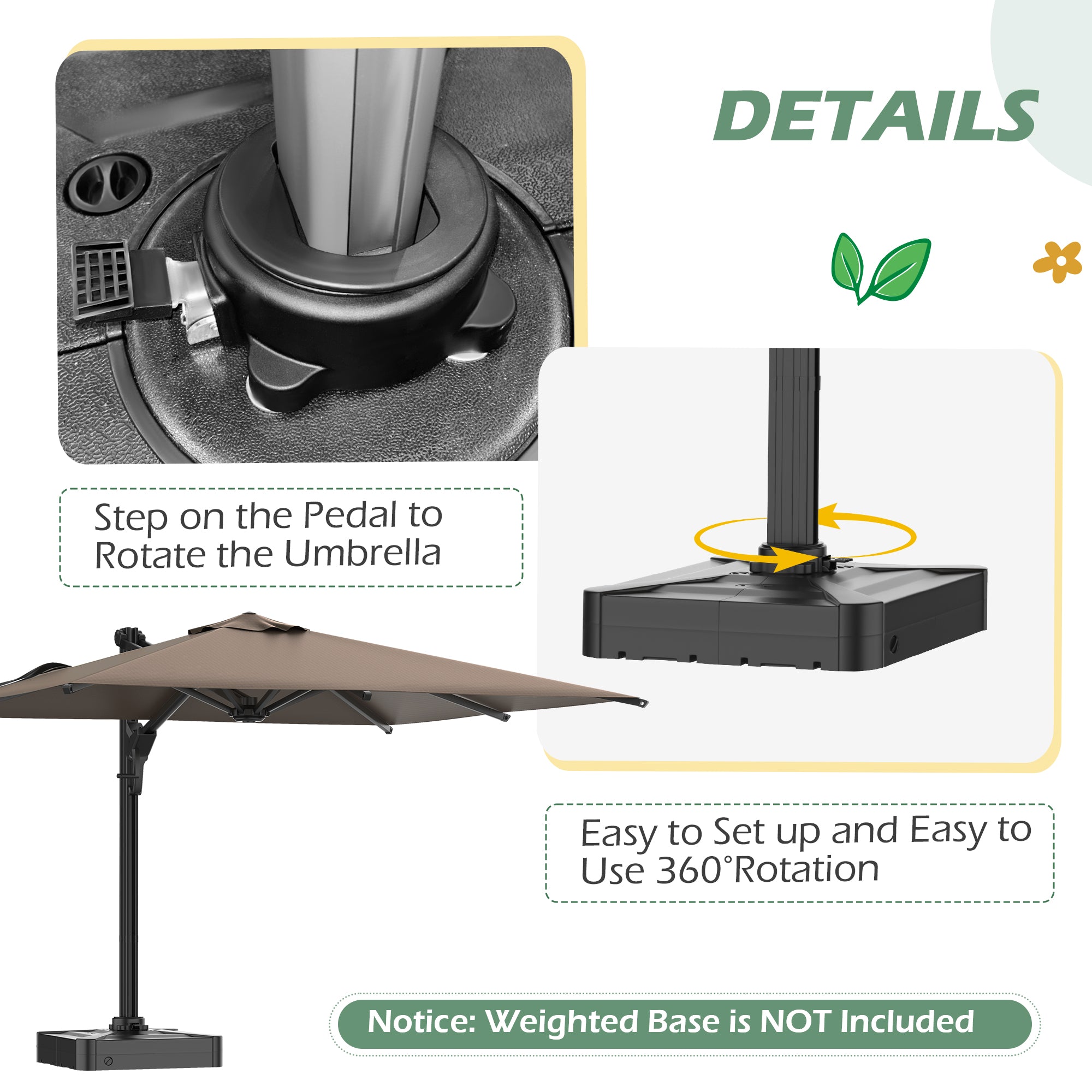 EROMMY 10 x 13 FT Large Outdoor Offset Patio Umbrella in Brown - Perfect for Poolside, Backyard, and Garden Shade