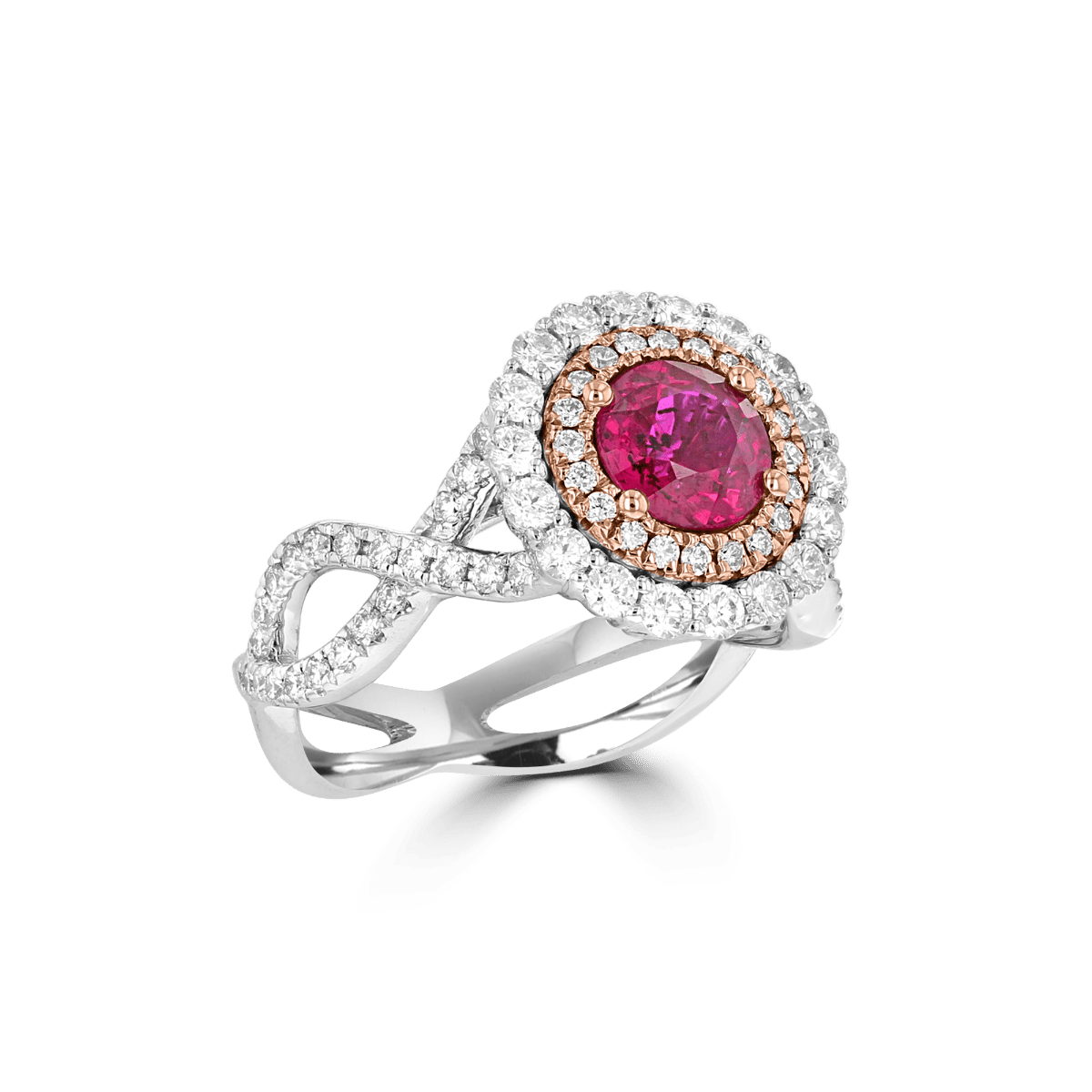18KT 1.25 CT Ruby & 0.91 CTW Diamond Double Halo Ring for Women - Elegant Engagement & Wedding Jewelry Gift for Her