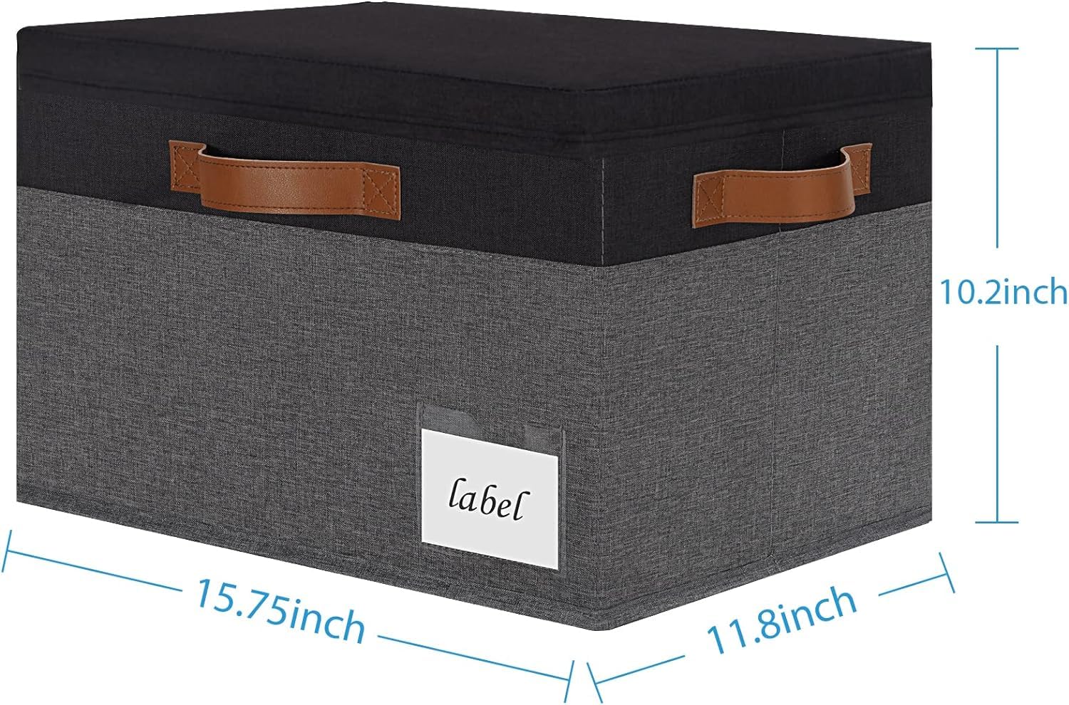 Extra Large Foldable Fabric Storage Bins with Lids - 32L Sturdy Closet Organizer Baskets with 3 PU Handles & Labels for Home, Bedroom, Office (Grey & Black) - Perfect for Seasonal Clothes, Toys, Blankets & Home Organization