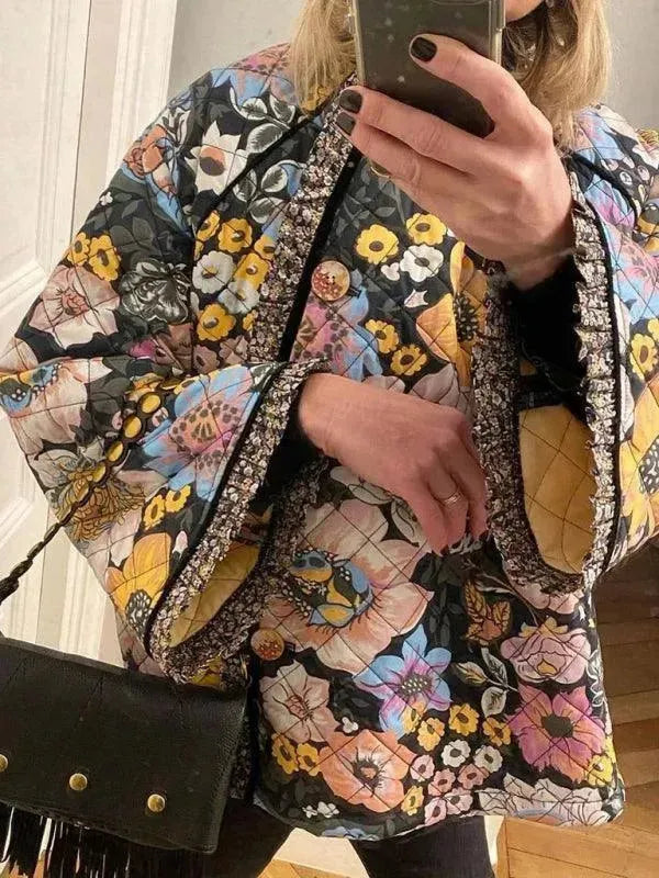 Trendy Loose Winter Print Quilted Coat for Women - Fashionable Long Sleeve Jacket with Stylish Patterns - Perfect for Cold Weather, Outdoor Activities & Casual Wear