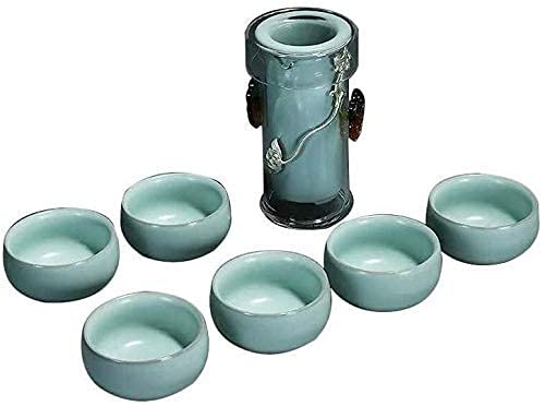 Premium 7-Piece Glass Inlay Silver Ceramic Kung Fu Tea Set with Filter - Elegant Tea Maker for Home & Office Use - Perfect for Chinese Tea Ceremonies, Relaxation & Gifts