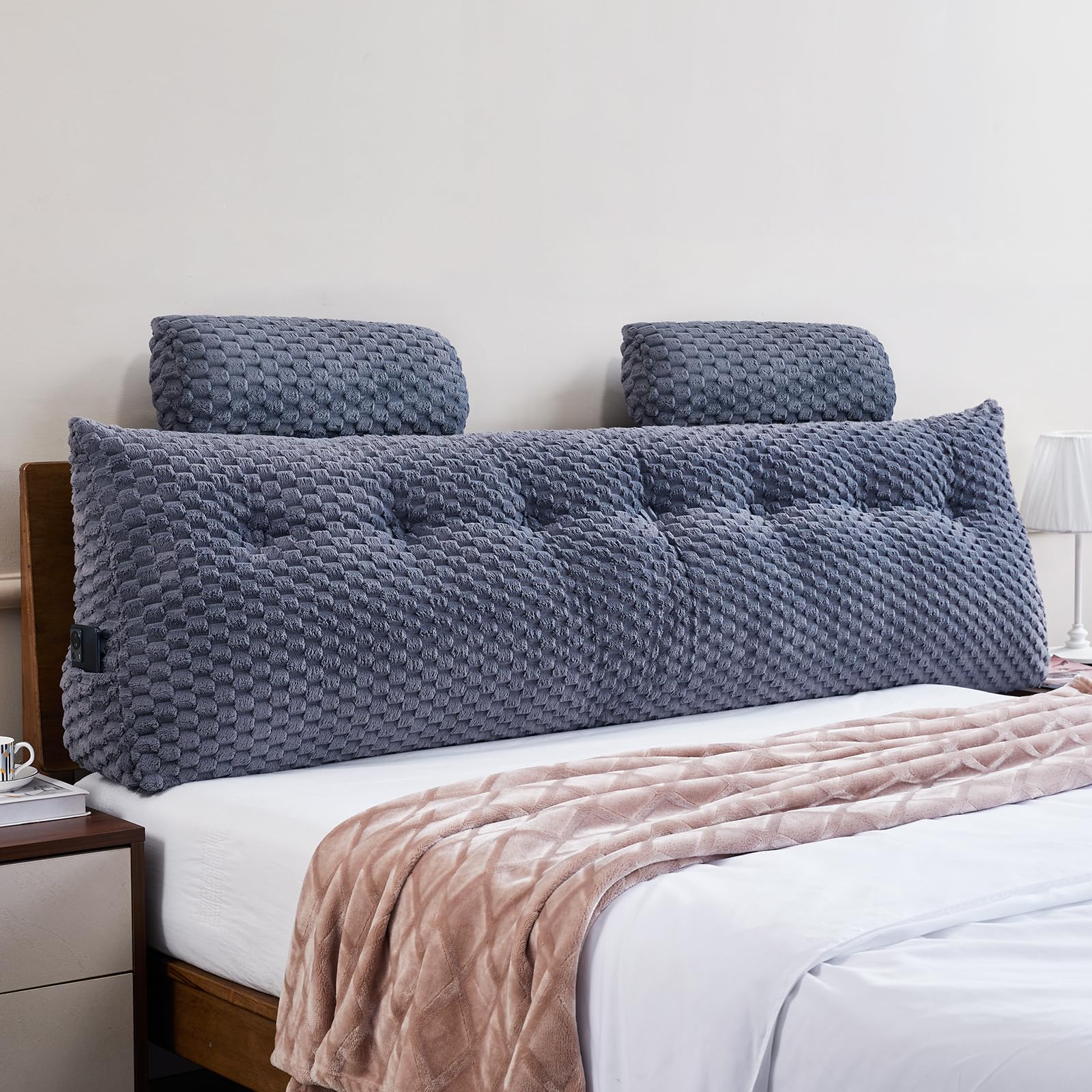 **Large Wedge Headboard Pillow for Bed - Triangular Backrest Pillow with Neck Roll Support (76x8x20 Inches, Grey) - Perfect for Sitting in Bed, Reading, Watching TV & Relaxing**