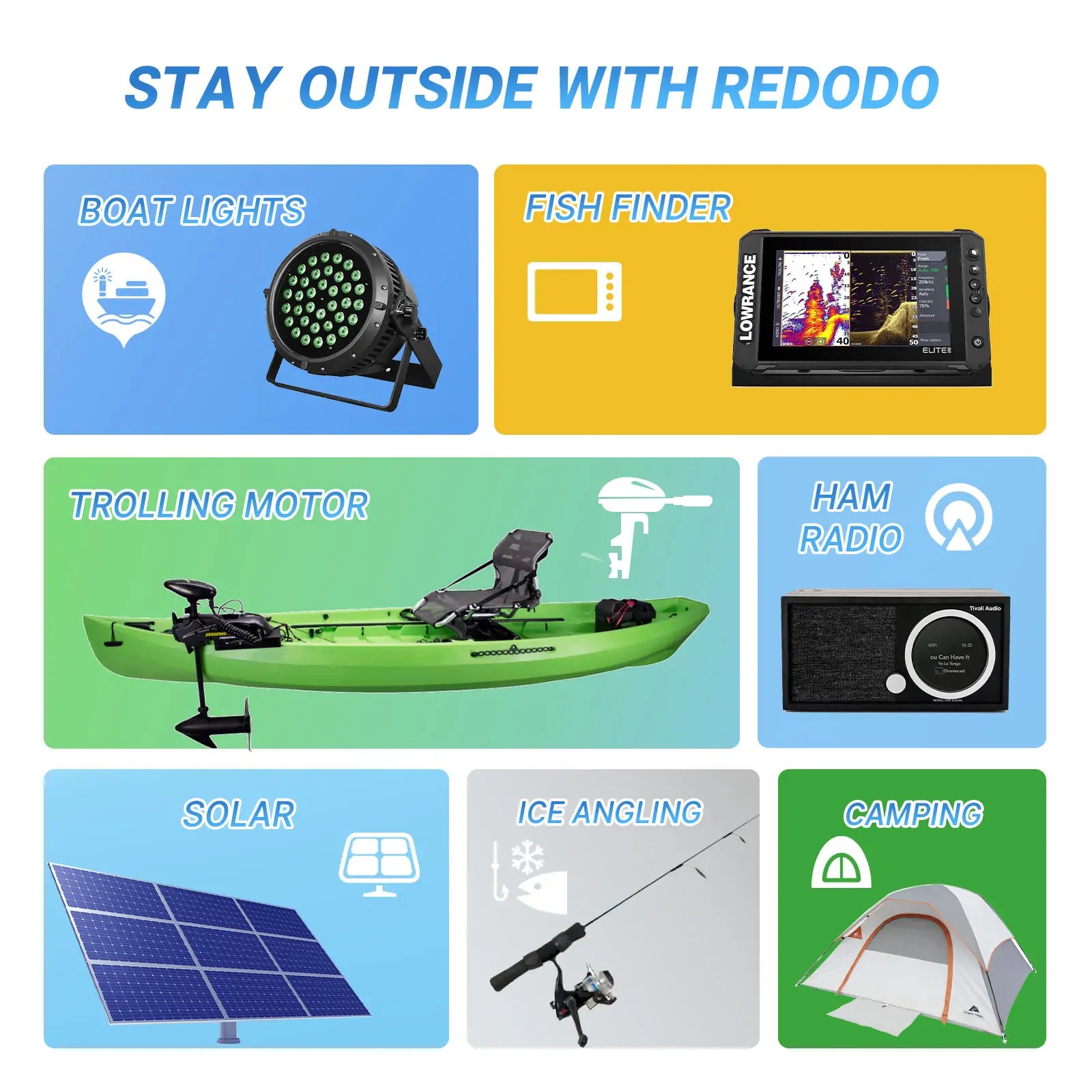 Redodo 12V 50Ah Deep Cycle Lithium Battery with Bluetooth for Trolling Motors (Up to 70lb Thrust) - Perfect for Kayak Fishing, Boat Trolling, and Marine Applications
