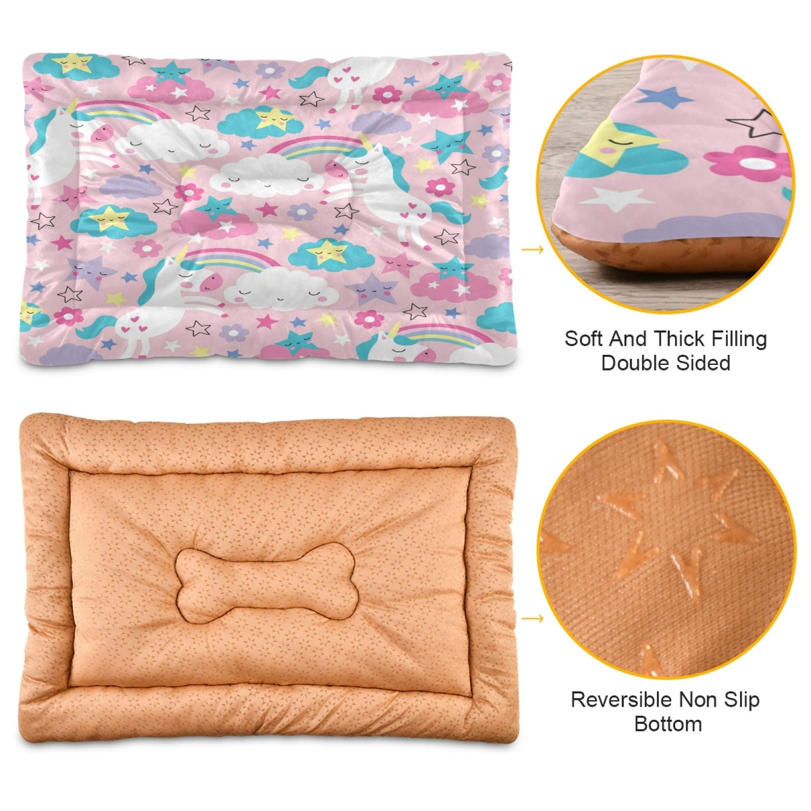 Pink Unicorn Pattern Dog Bed for Small Medium Large Dogs & Cats - Ultra Soft Rectangle Pet Bed with Calming Design, 36x24 Inch - Perfect for Home, Crate & Travel Use