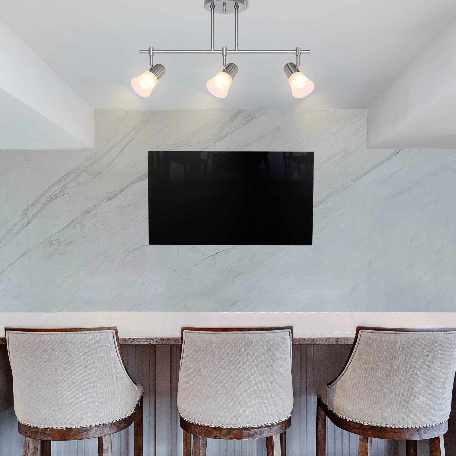 Modern 3-Light Kitchen Island Track Lighting - Brushed Nickel Finish with Glass Shades - Adjustable Hanging Ceiling Light for Kitchen, Dining Room & Bar (Model: XB-TR1235-3-BN) - Perfect for Task Lighting and Ambience in Contemporary Homes