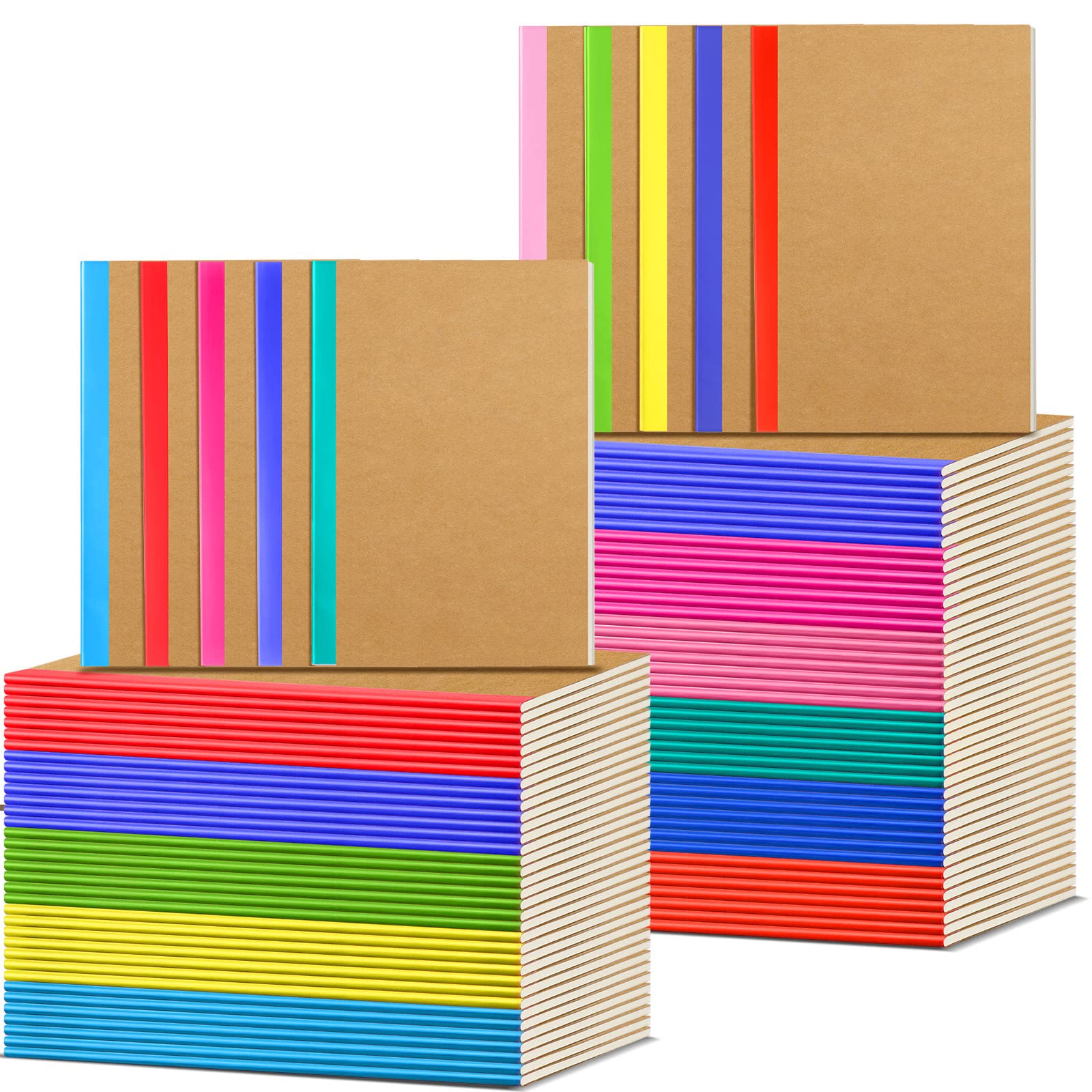 100-Pack A5 Kraft Notebooks - 60 Pages Colorful Ruled Lined Journals, Soft Cover Composition Notepads for Writing, School & Office Supplies | Perfect for Students, Travelers, Girls & Work Professionals | Great for Note-Taking, Journaling, Travel Diary & Memo Writing