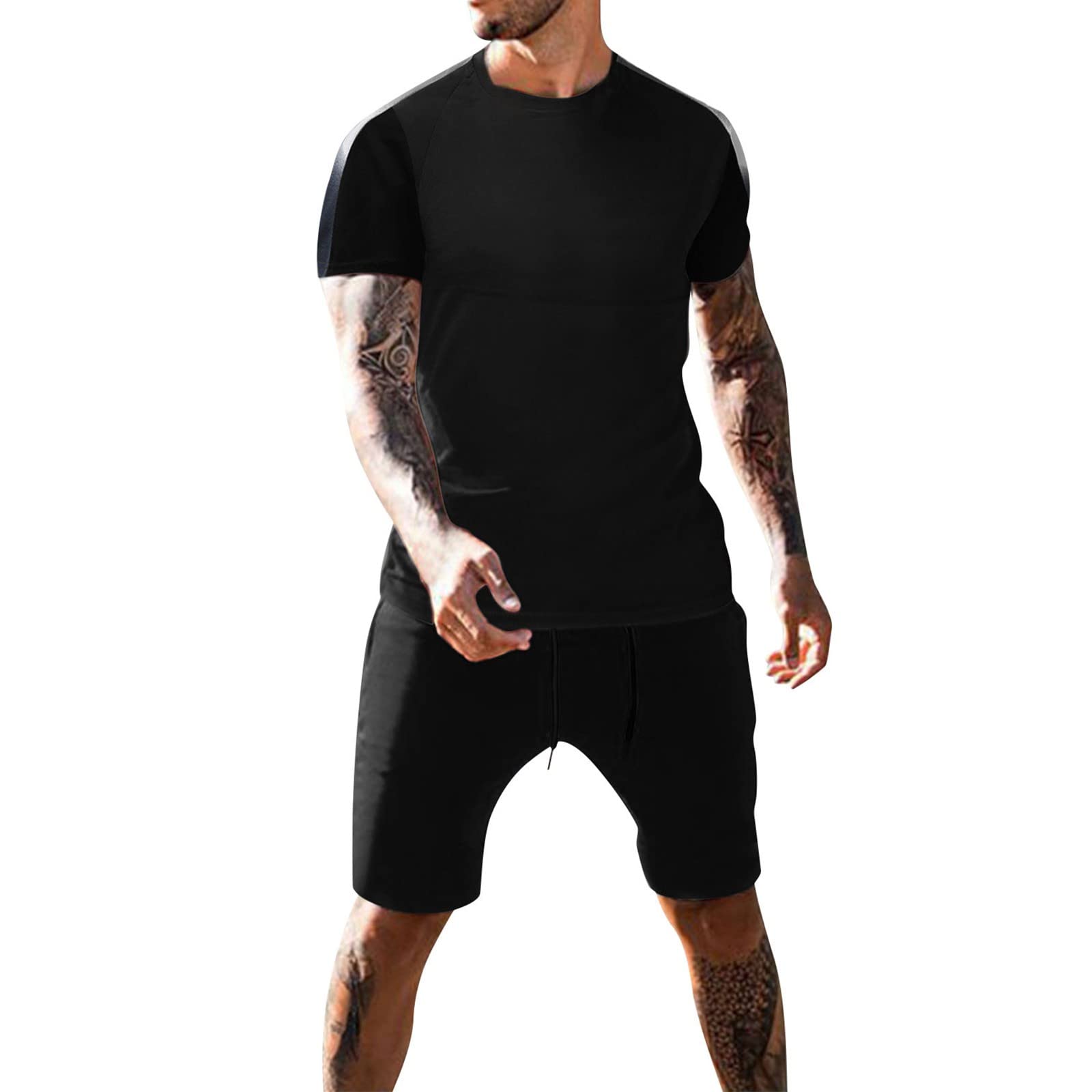 Men's Summer Tracksuit Set - Short Sleeve Shirt & Patchwork Shorts 2-Piece Outfit | Beachwear, Gym, Casual Wear