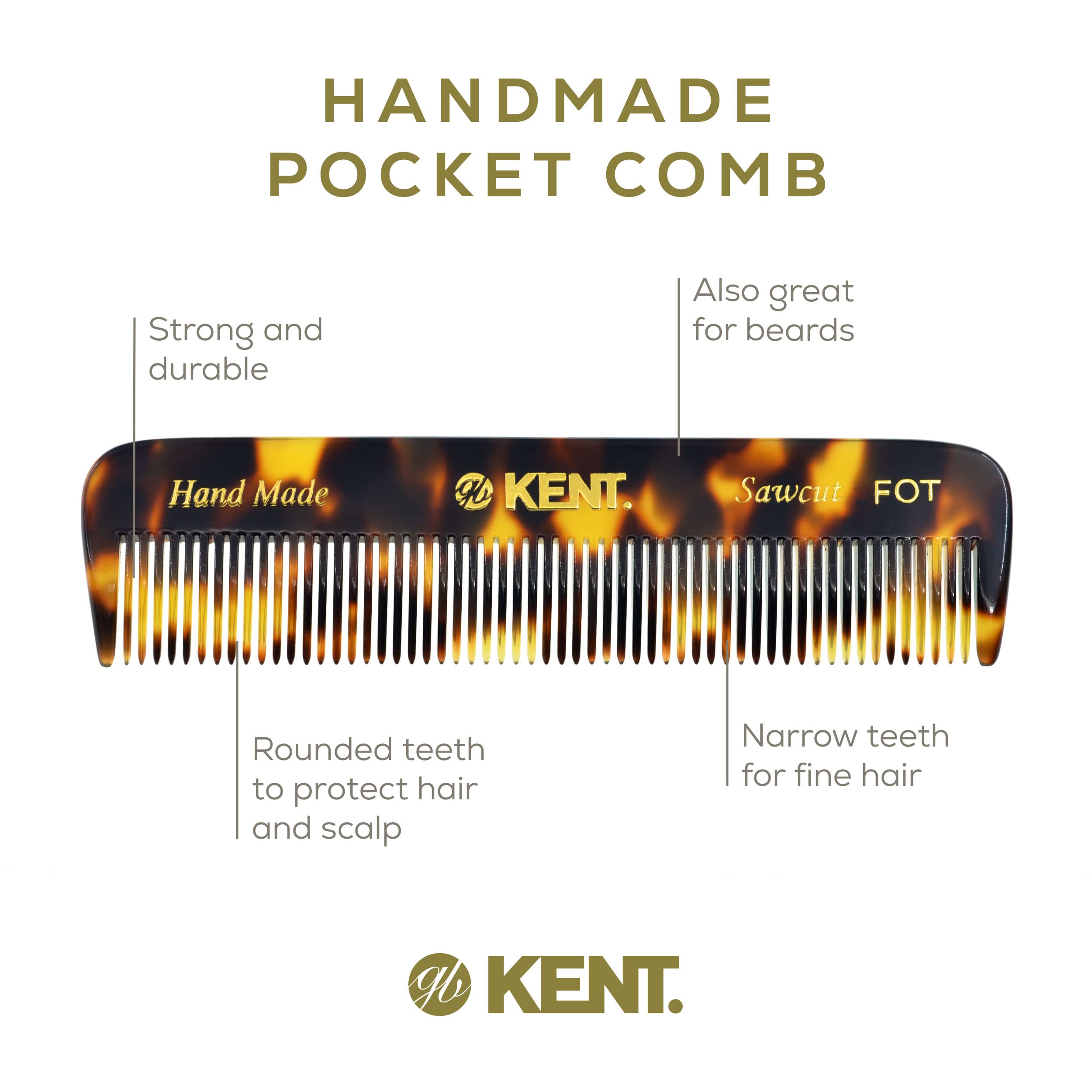 Kent FOT TY Fine Tooth Handmade Pocket Comb for Men - Travel & Styling Comb for Fine Hair, Mustache & Beard Care | Perfect for Grooming, Travel & Everyday Use