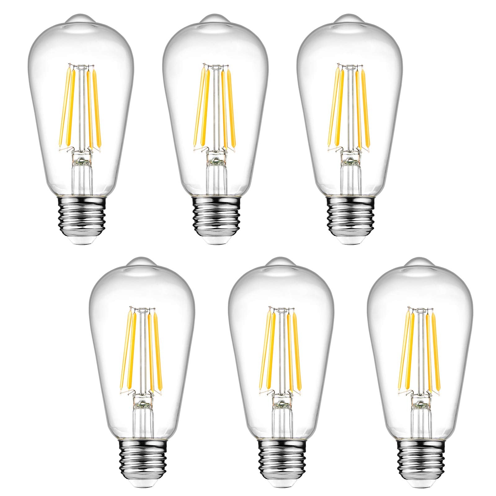 Dimmable Vintage LED Edison Bulbs - 60W Equivalent, 700 Lumens, Warm White 2700K, E26 Base (Pack of 6) - Perfect for Restaurants, Cafes & Home Decor Lighting