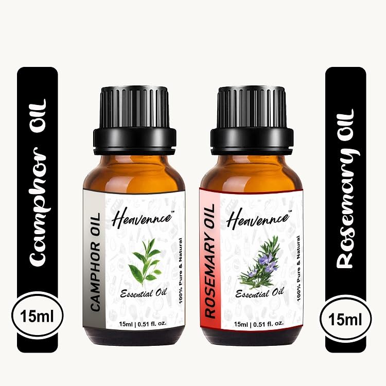 Heavennce Camphor Oil & Rosemary Oil Combo (30ML, Pack of 2) - Natural Hair Growth, Skin Moisturizer, Anti-Aging, Pain Relief & Aromatherapy | Perfect for Massage, Diffuser & DIY Beauty Products