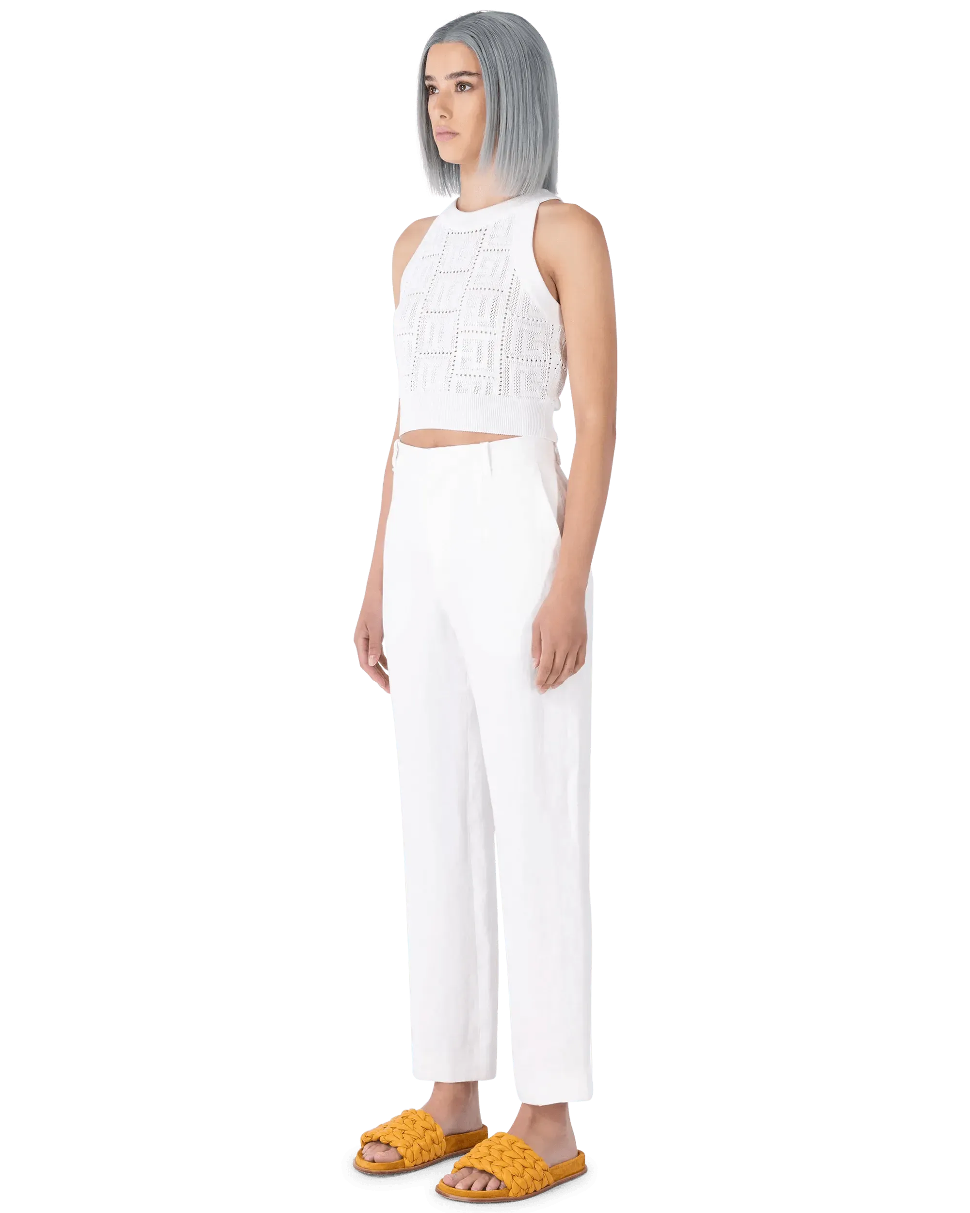 Stylish Monogram Mesh Knit Crop Top for Women - Trendy Summer Fashion, Casual Outfits & Streetwear | Perfect for Parties, Beach Vacations & Everyday Wear