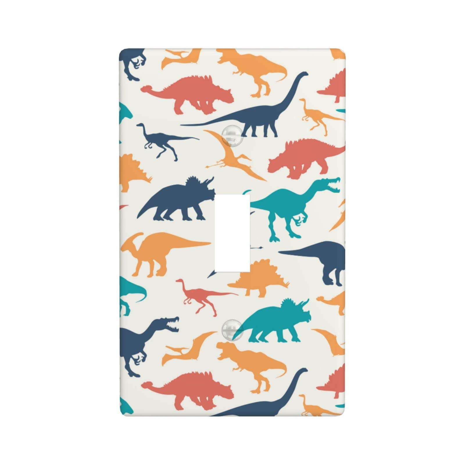 Dinosaur Light Switch Plate Cover - Colorful Single Toggle Wall Plate for Kids Room Decor, Boys Bedroom Outlet Cover - Perfect for Nursery, Playroom & Dinosaur Themed Bedrooms