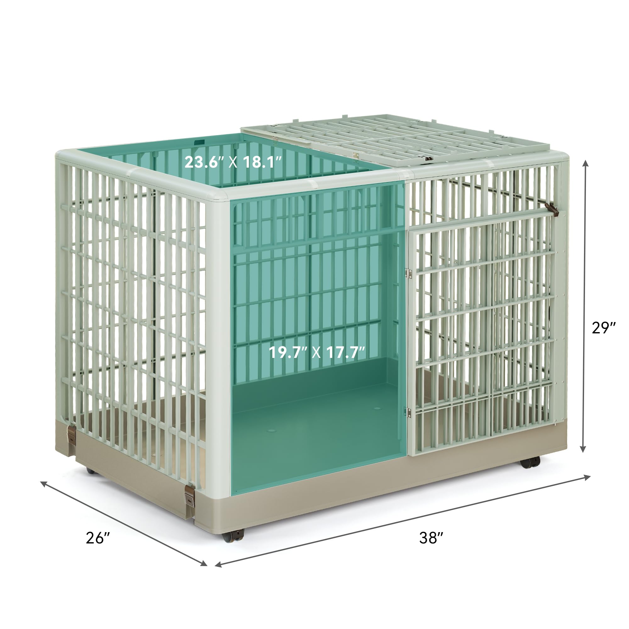 YITAHOME 38'' Large Cat Cage with Double Doors, Lockable Pet Crate for Indoor Use - Durable Plastic Small Animal Cage for Cats, Rabbits, Ferrets & Chinchillas - Portable with Wheels for Home, Apartment or Vet Visits