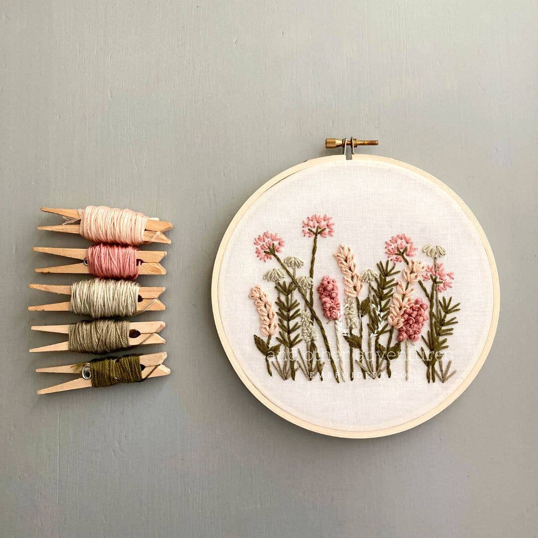 Blush & Olive Embroidery Kit for Beginners - DIY Floral Meadow Cross Stitch Set with Hoop, Thread & Needles - Perfect for Home Decor, Gifts & Relaxation Therapy