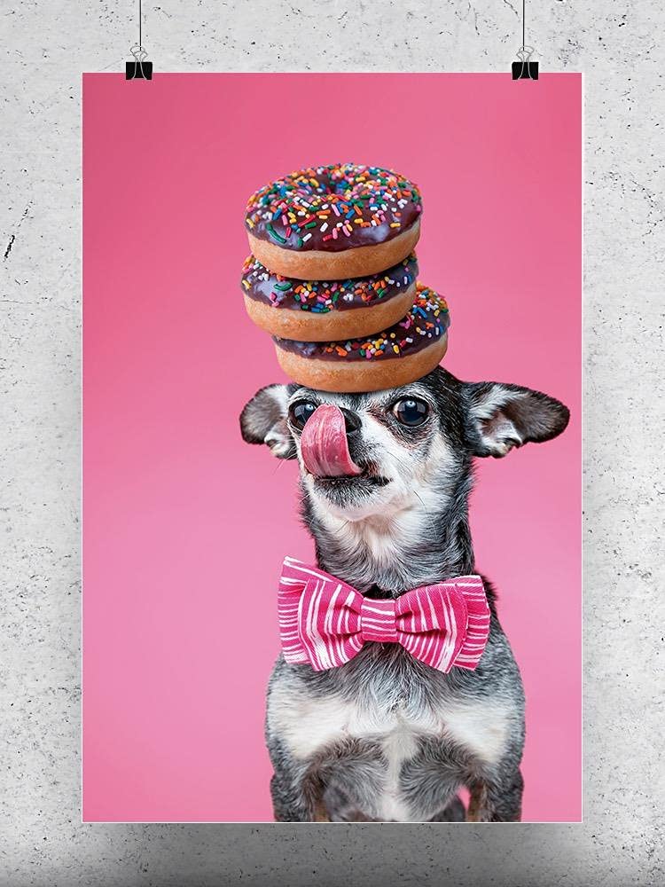 Funny Chihuahua Balancing Donuts Wall Art Poster - Cute Dog Decor for Living Room, Bedroom & Office