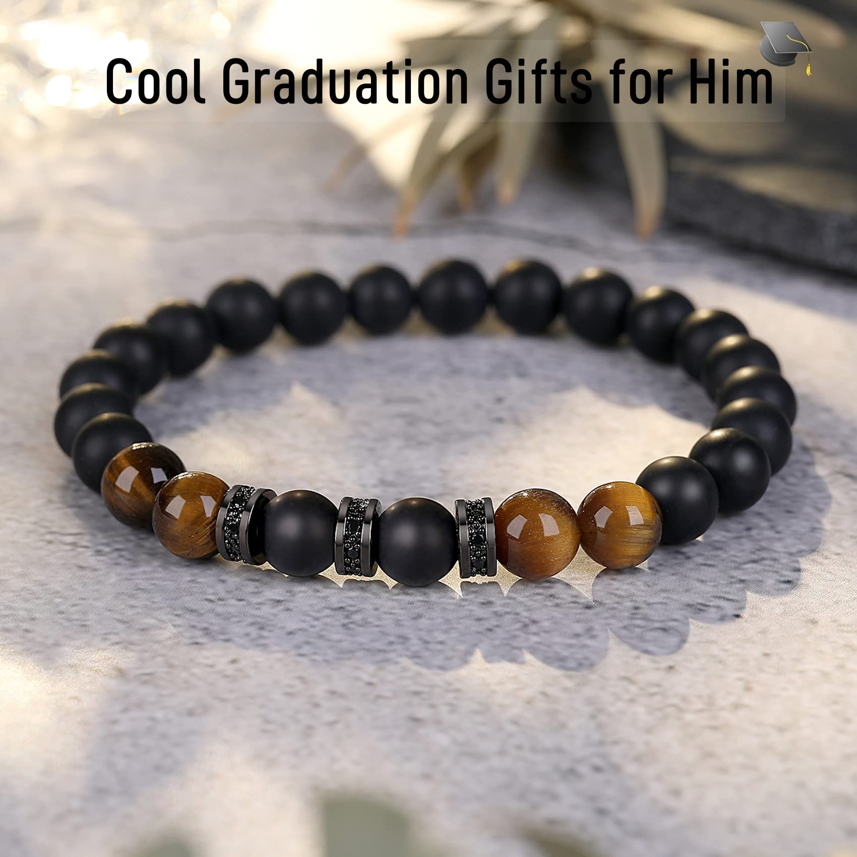 TONY & SANDY Tiger Eye Bead Bracelet for Men - Graduation Gift for Him, Son, Grandson, Nephew - Cool College, Middle & High School Graduation Present (5th, 8th, 12th Grade) - Perfect for Commencement Ceremonies & Celebrations