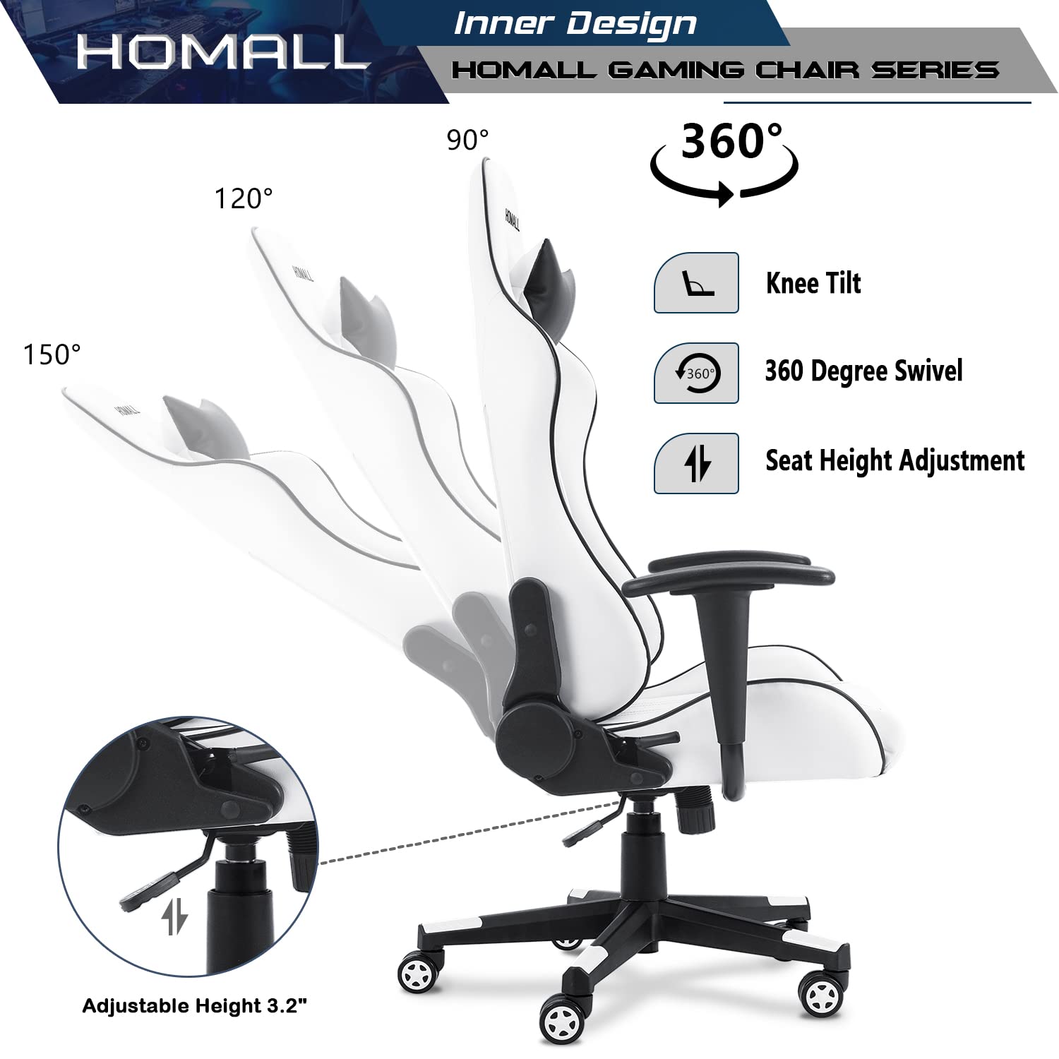 Homall Ergonomic High-Back Office Chair - Adjustable Swivel Mesh Executive Chair with PVC Seat for Computer Work & Gaming - Perfect for Home Office, Gaming Setup & Workspace (Black)