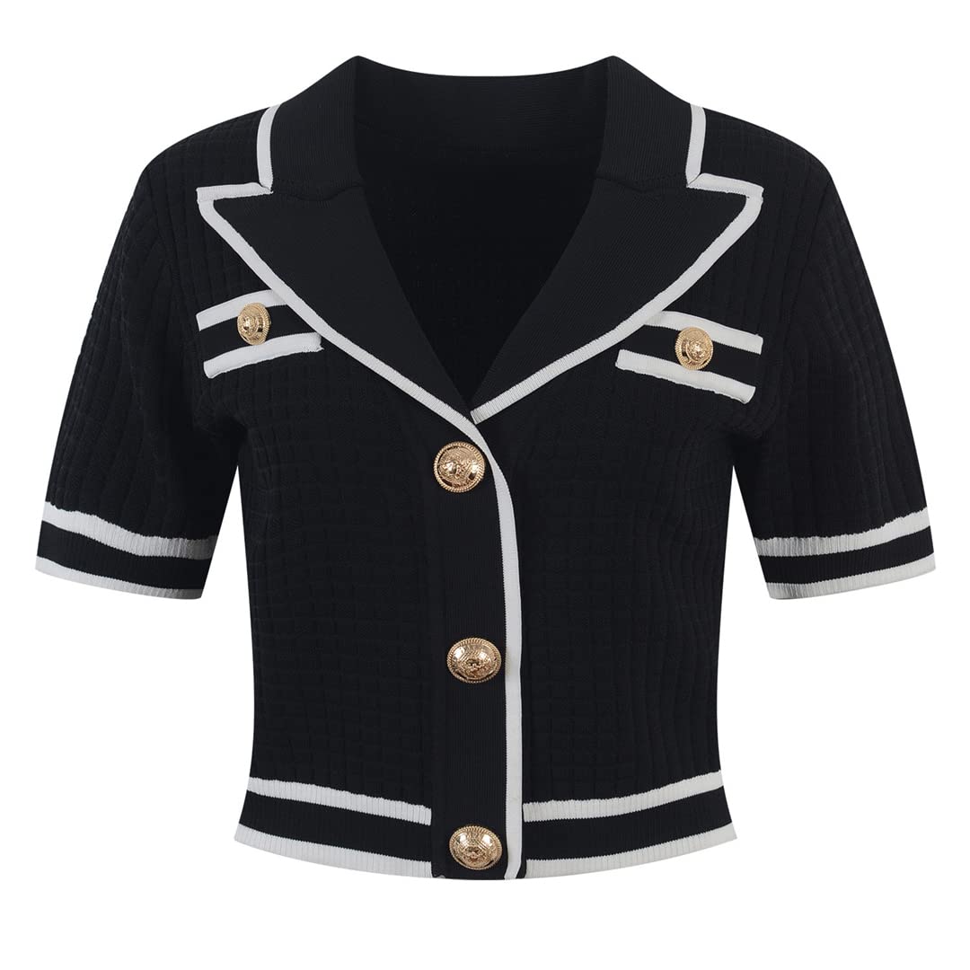 Women's Summer Outfit - Gold Button Short Knitted Cardigan & Mini Skirt Two-Piece Set (White) | Casual Chic Look for Beach, Date Night & Summer Vacation