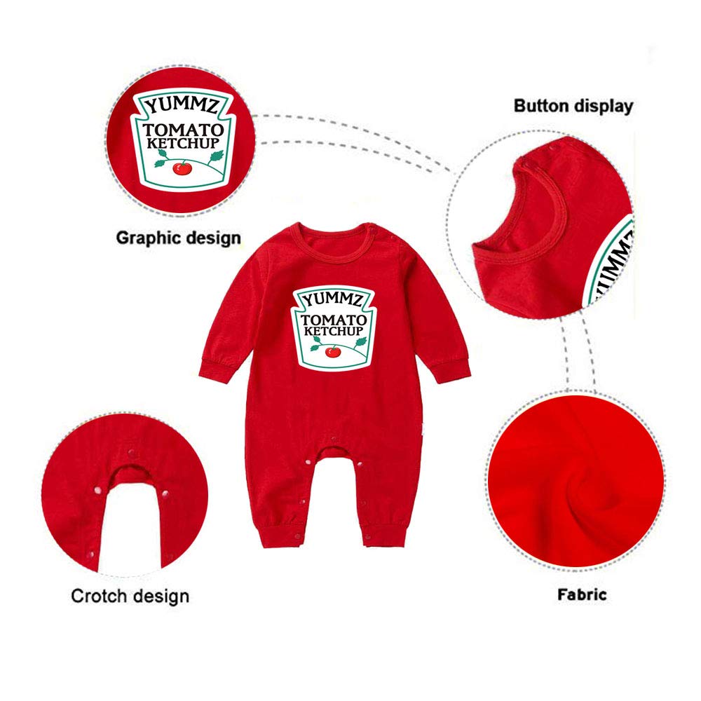 YSCULBUTOL Funny Baby Twins Bodysuit - Ketchup & Mustard Matching Outfits for Baby Girls - Short Sleeve Romper Set - Perfect for Twin Photoshoots, Sibling Matching, and Family Events