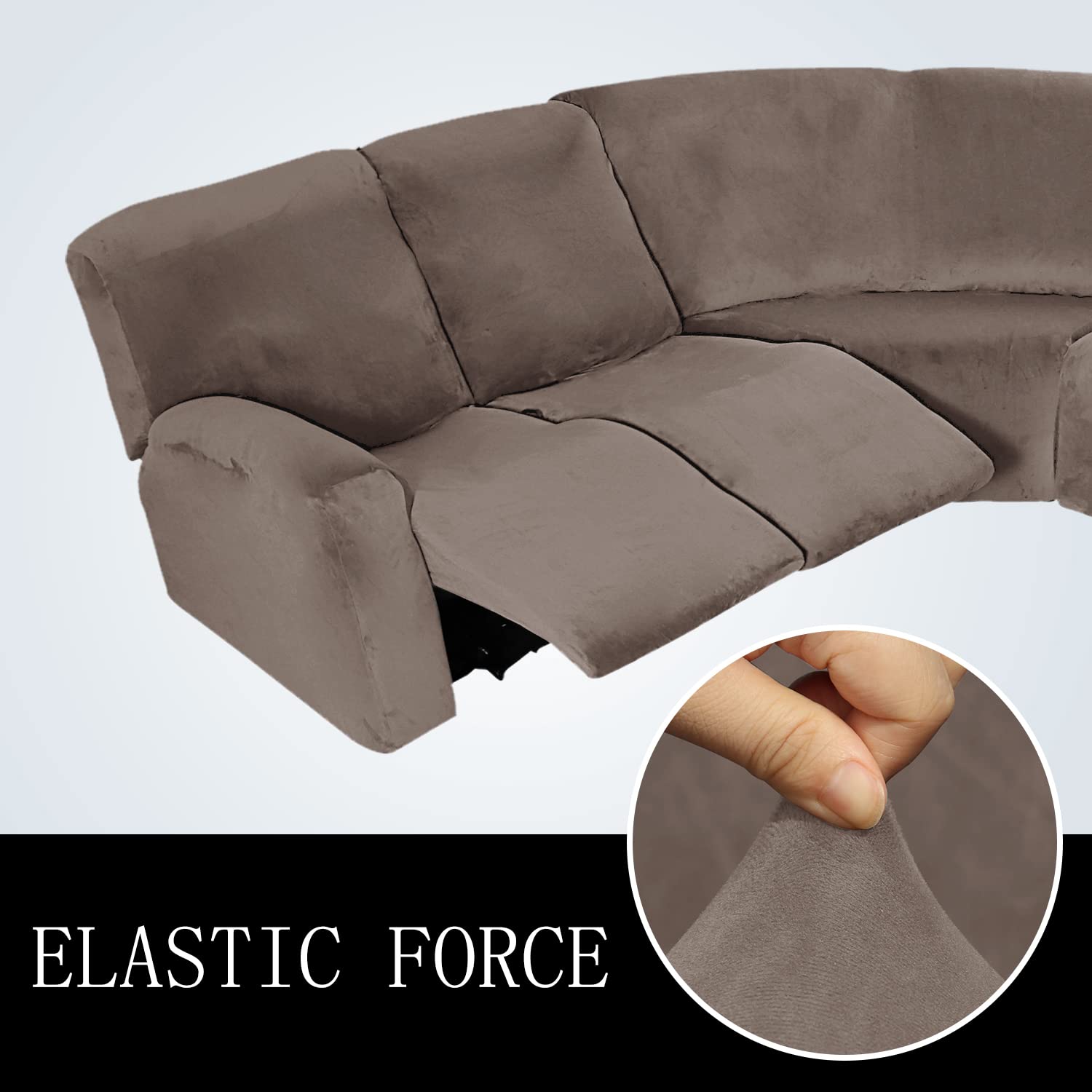 7-Piece L-Shaped Velvet Stretch Recliner Corner Sofa Cover - Soft, Washable & Durable Furniture Protector for Sectional Sofa Sets | Perfect for Living Room, Home Theater & Family Gatherings (Leather)