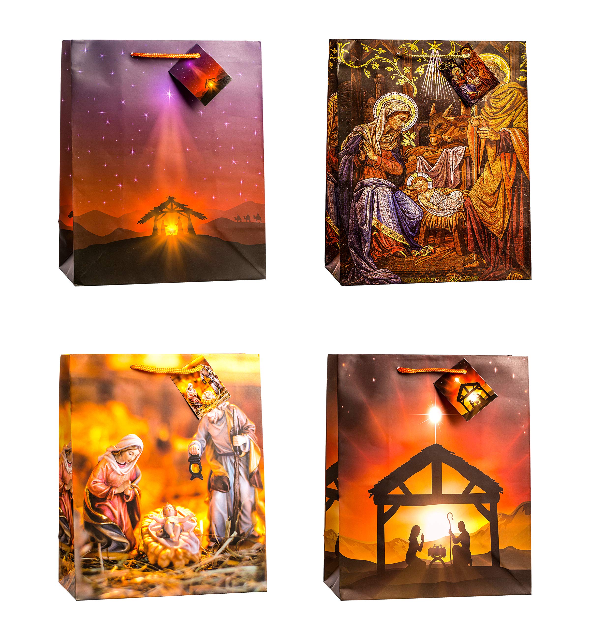 TSI 86318 Christmas Nativity Gift Bags - Pack of 12 Large Holiday Favor Bags 32 x 26 x 13.5 cm for Christmas Party Favors, Church Events & Holiday Gift Wrapping