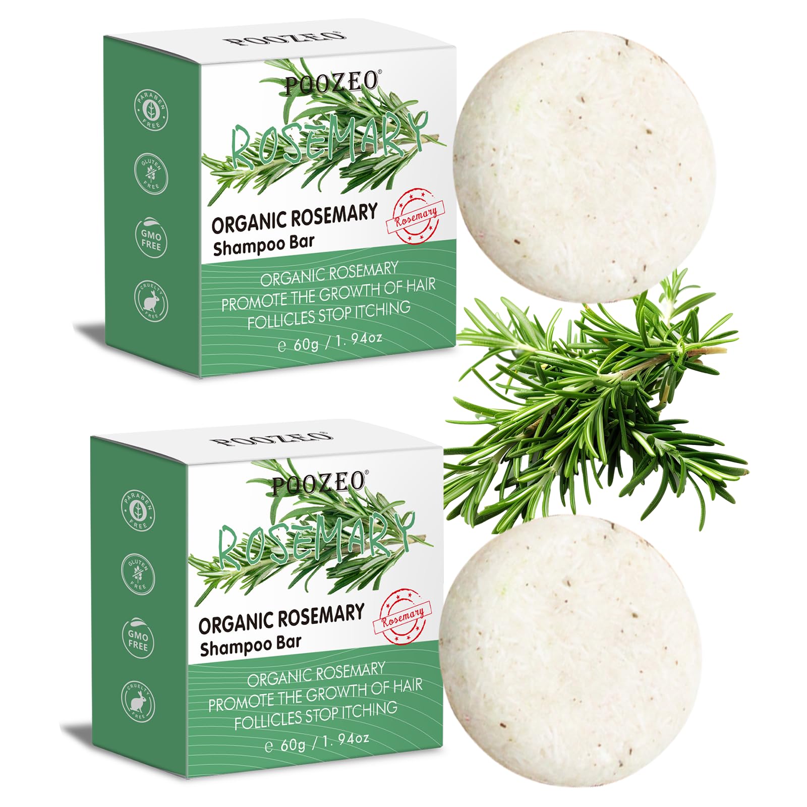 2 Pack Organic Rosemary Shampoo Bar for Hair Growth & Scalp Care - Deep Cleansing Solid Shampoo for Oily Hair & Hair Loss Prevention - Refreshing Hydrating Vegan Shampoo Soap - Perfect Mother's Day Gift for Women & Natural Hair Care Lovers (Great for Travel, Gym & Eco-Friendly Bath Routine)