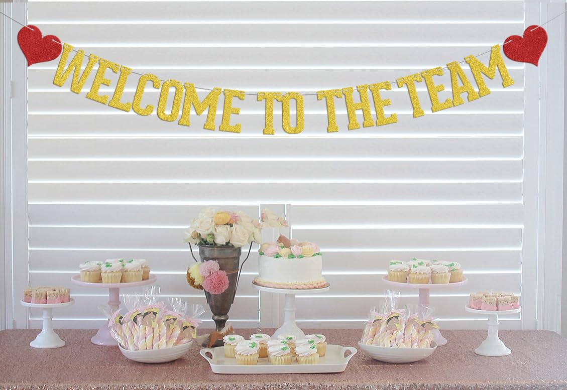 Welcome to The Team Banner - New Employee Party Decorations, Office & School Team Building Supplies - Gold Inspirational Banner for Work Celebrations & Motivational Events