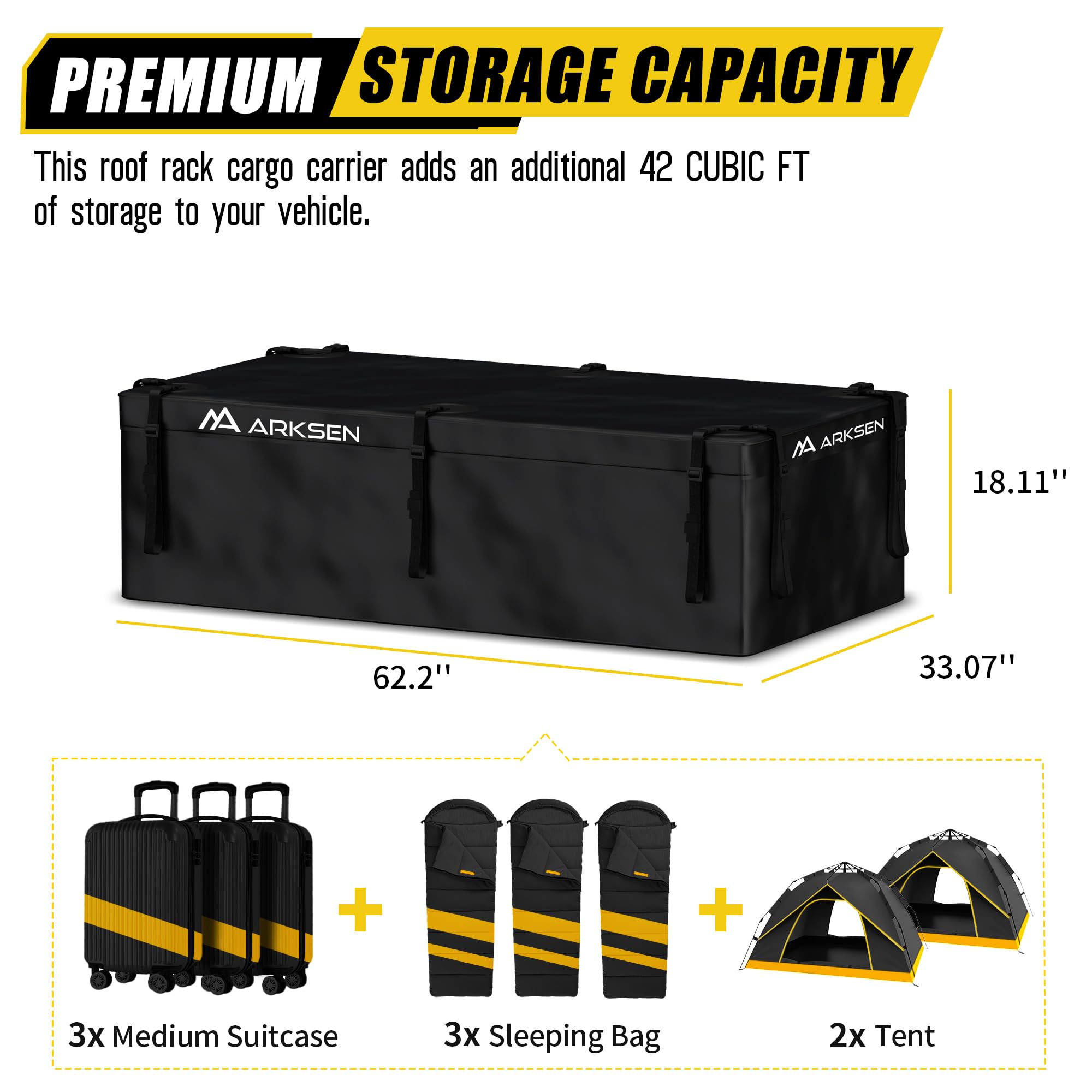 ARKSEN 21.5 Cubic Feet Waterproof Roof Top Cargo Bag - Fits 64
